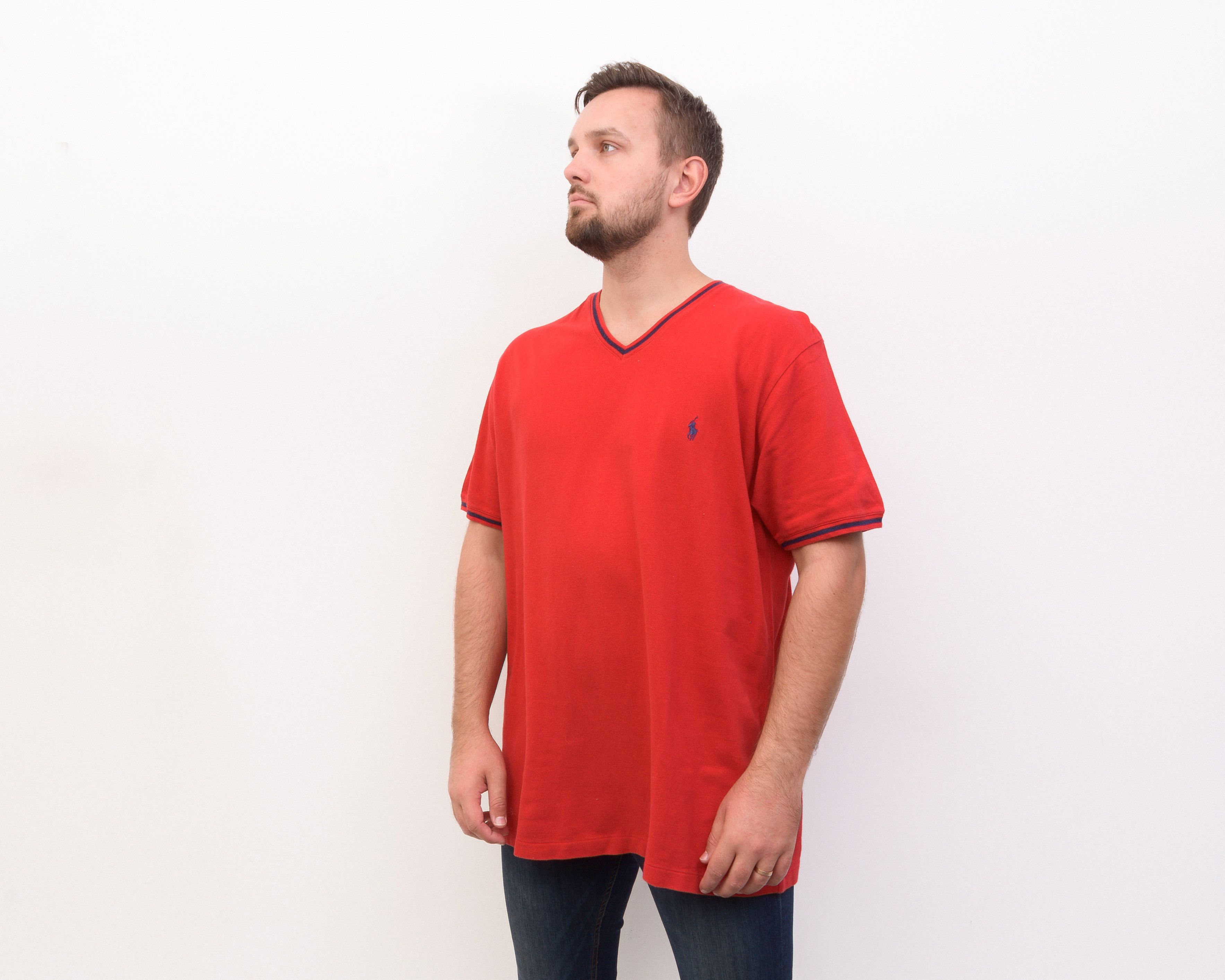 Polo Ralph Lauren Vintage Shirt Short Sleeved Tee Top T-shirt Red Retro V Neck Size US XL / EU 56 / 4 - 2 Thumbnail