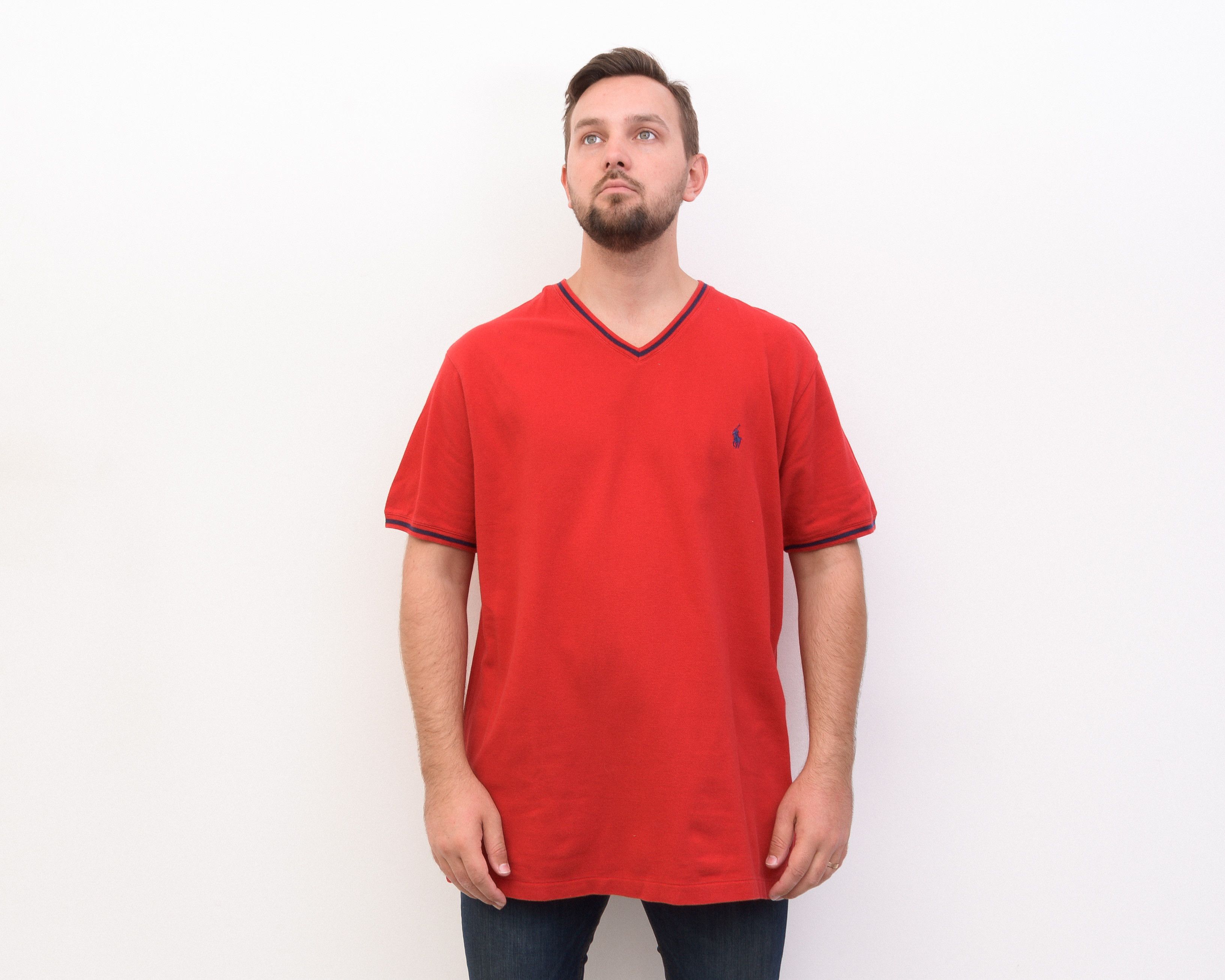 Polo Ralph Lauren Vintage Shirt Short Sleeved Tee Top T-shirt Red Retro V Neck Size US XL / EU 56 / 4 - 1 Thumbnail