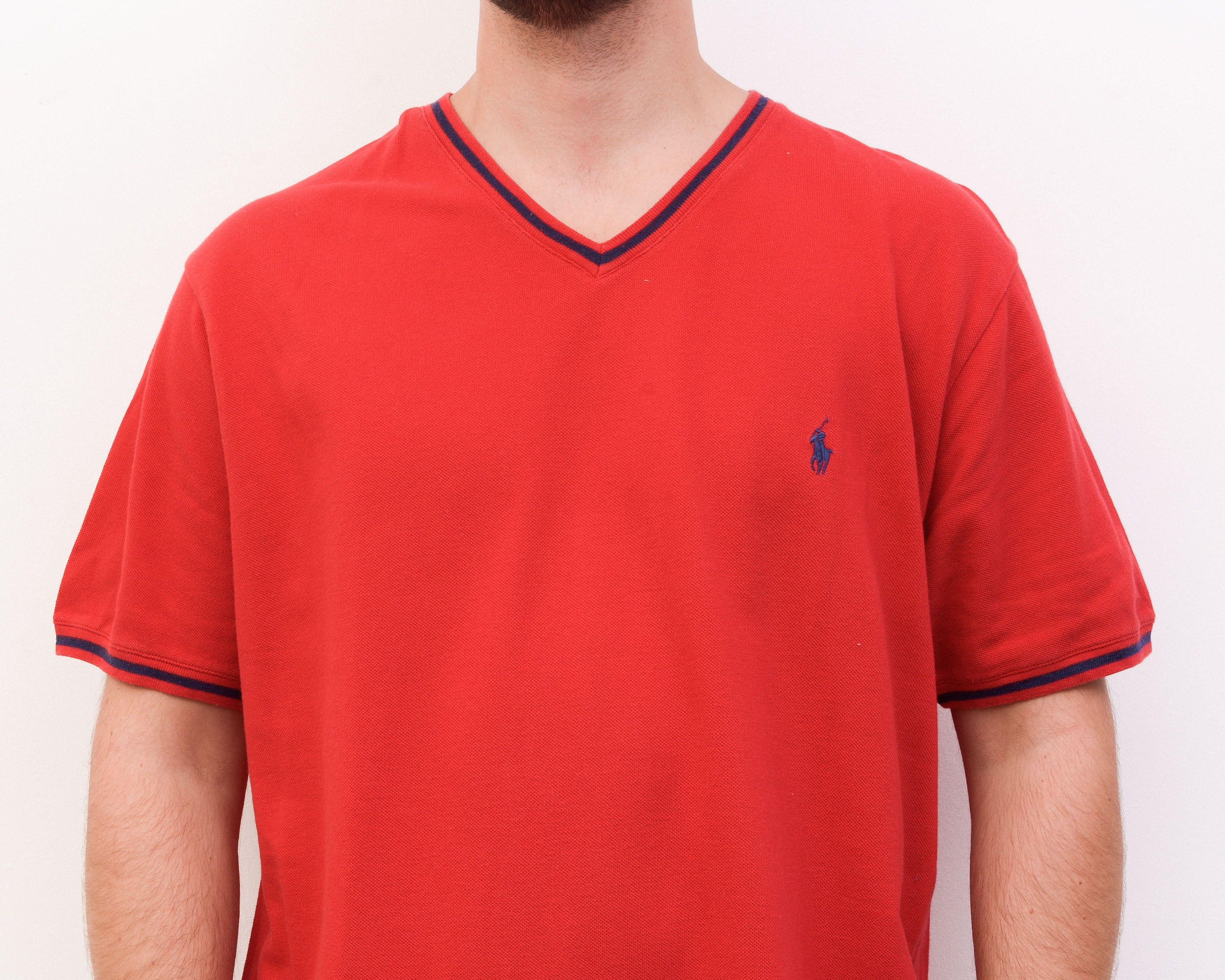 Polo Ralph Lauren Vintage Shirt Short Sleeved Tee Top T-shirt Red Retro V Neck Size US XL / EU 56 / 4 - 4 Thumbnail