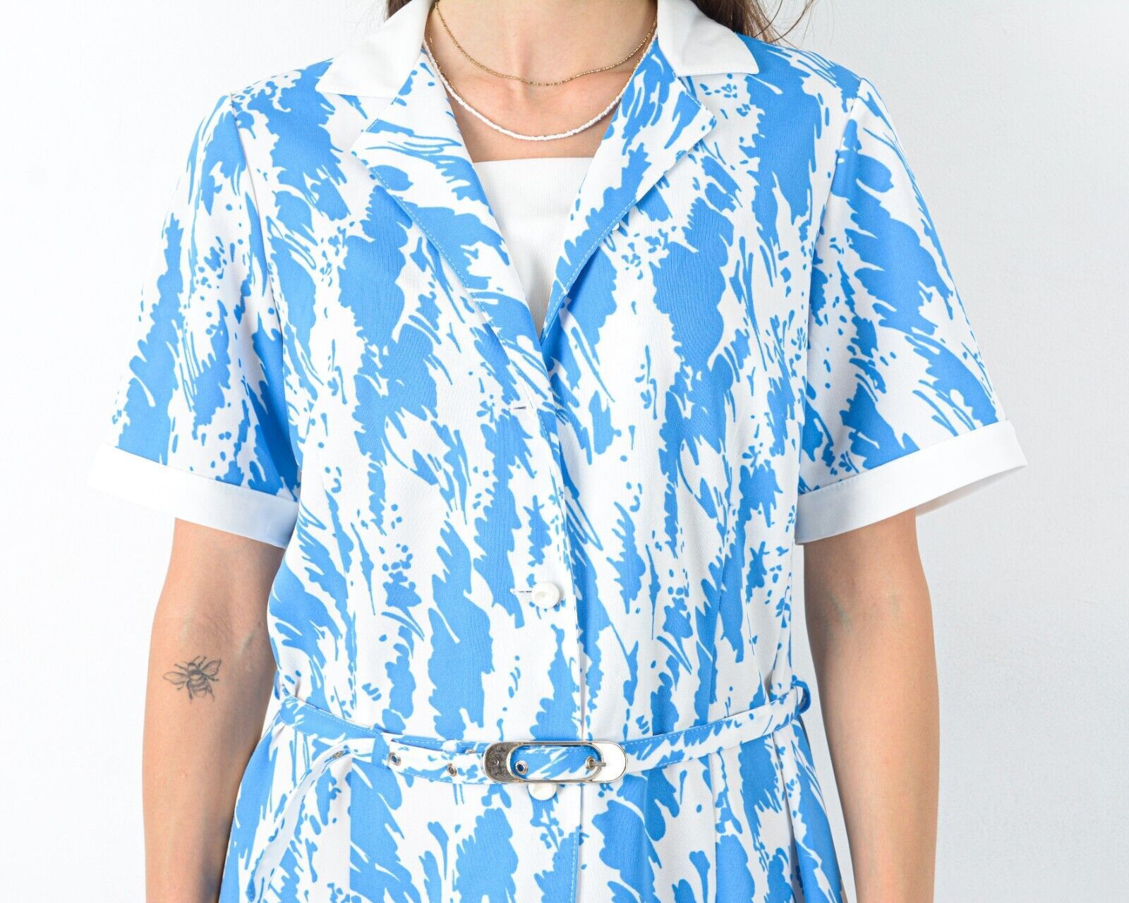 Other × Vintage Women's L 90's Tight Dress Summer Button Up Sailor Belted Size L / US 10 / IT 46 - 4 Thumbnail