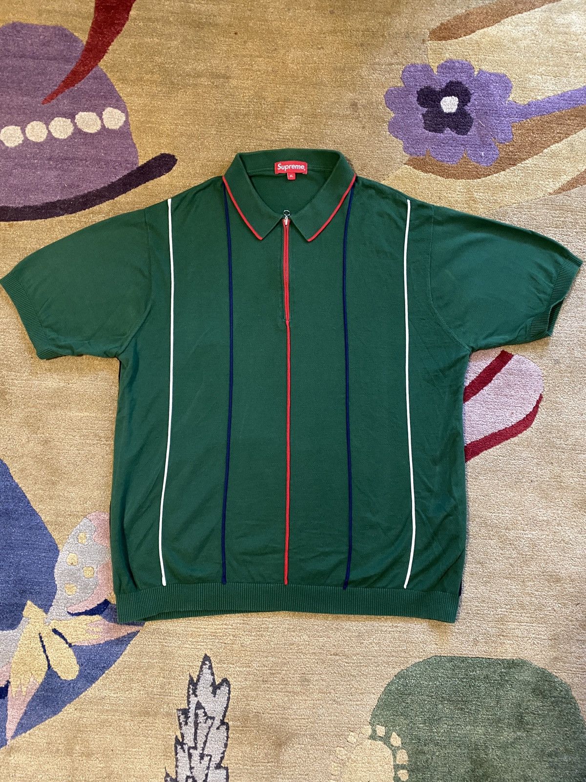 Supreme Pinstripe Half Zip Polo Black