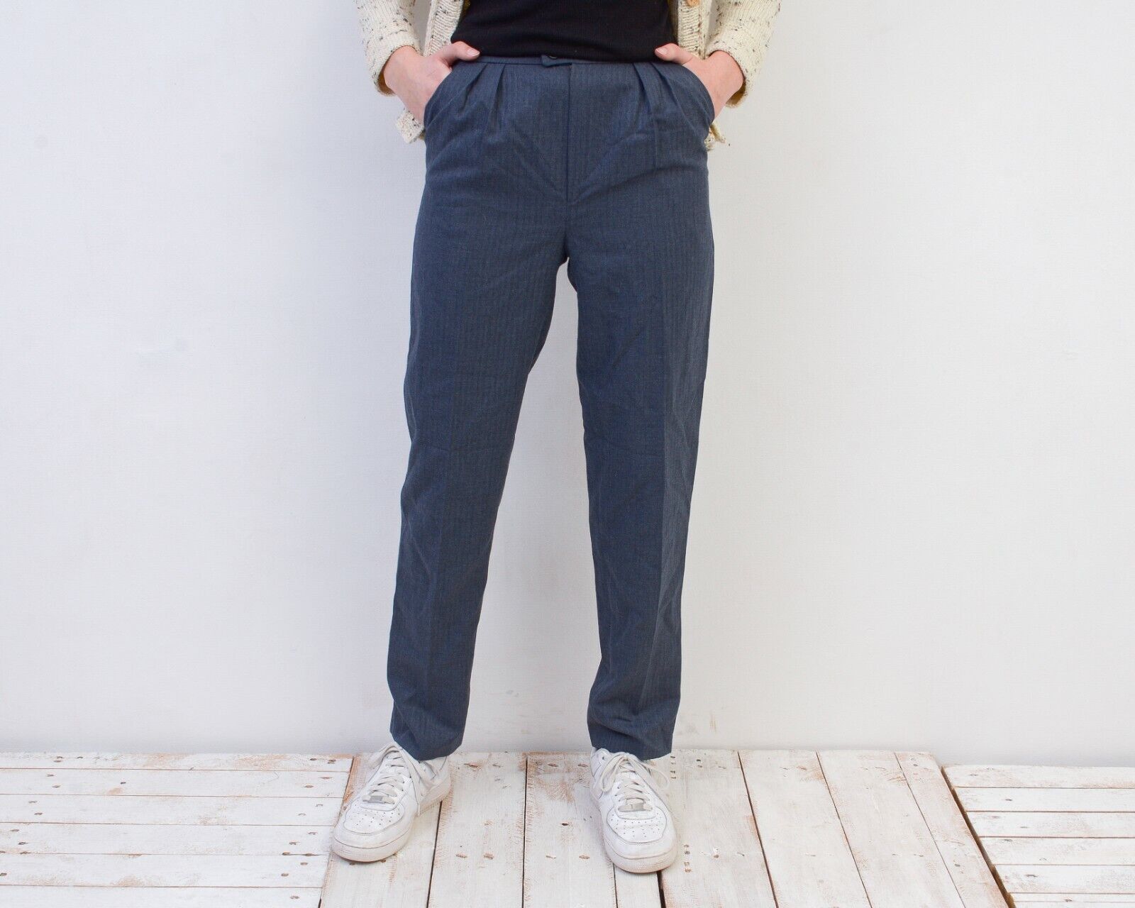 Other × Vintage Women's Wool Pants Trousers Striped Tailored High Wasted Size 24" / US 00 / IT 34 - 1 Thumbnail