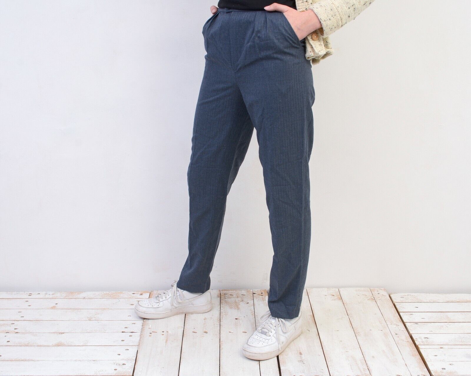 Other × Vintage Women's Wool Pants Trousers Striped Tailored High Wasted Size 24" / US 00 / IT 34 - 3 Thumbnail