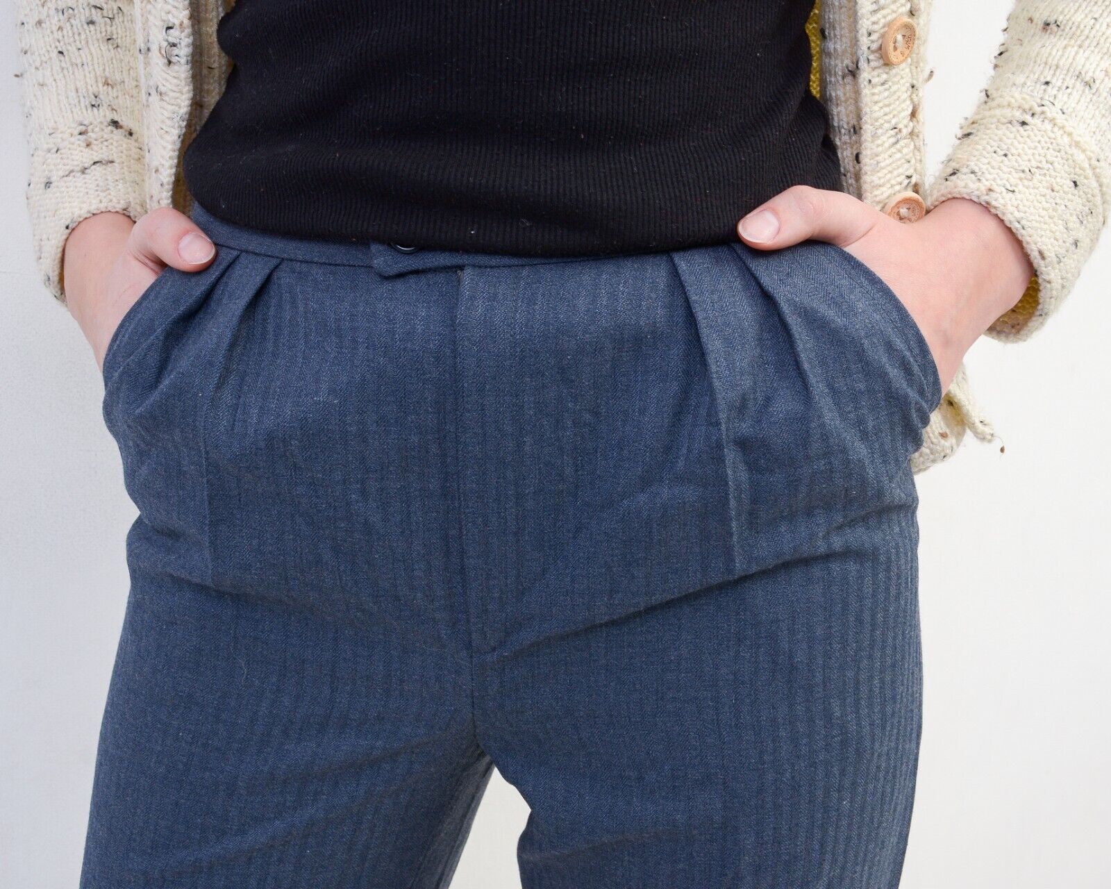 Other × Vintage Women's Wool Pants Trousers Striped Tailored High Wasted Size 24" / US 00 / IT 34 - 5 Thumbnail