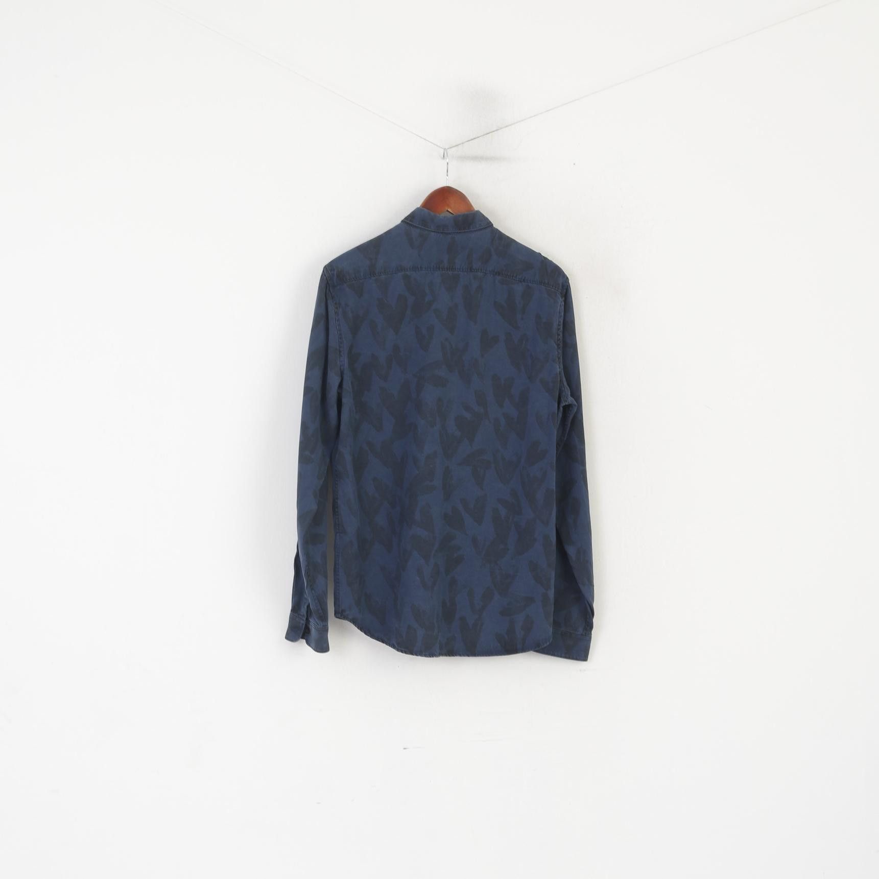 Diesel Diesel Men L (M) Casual Shirt Navy Printed Lyocell 0484 Size US L / EU 52-54 / 3 - 9 Thumbnail