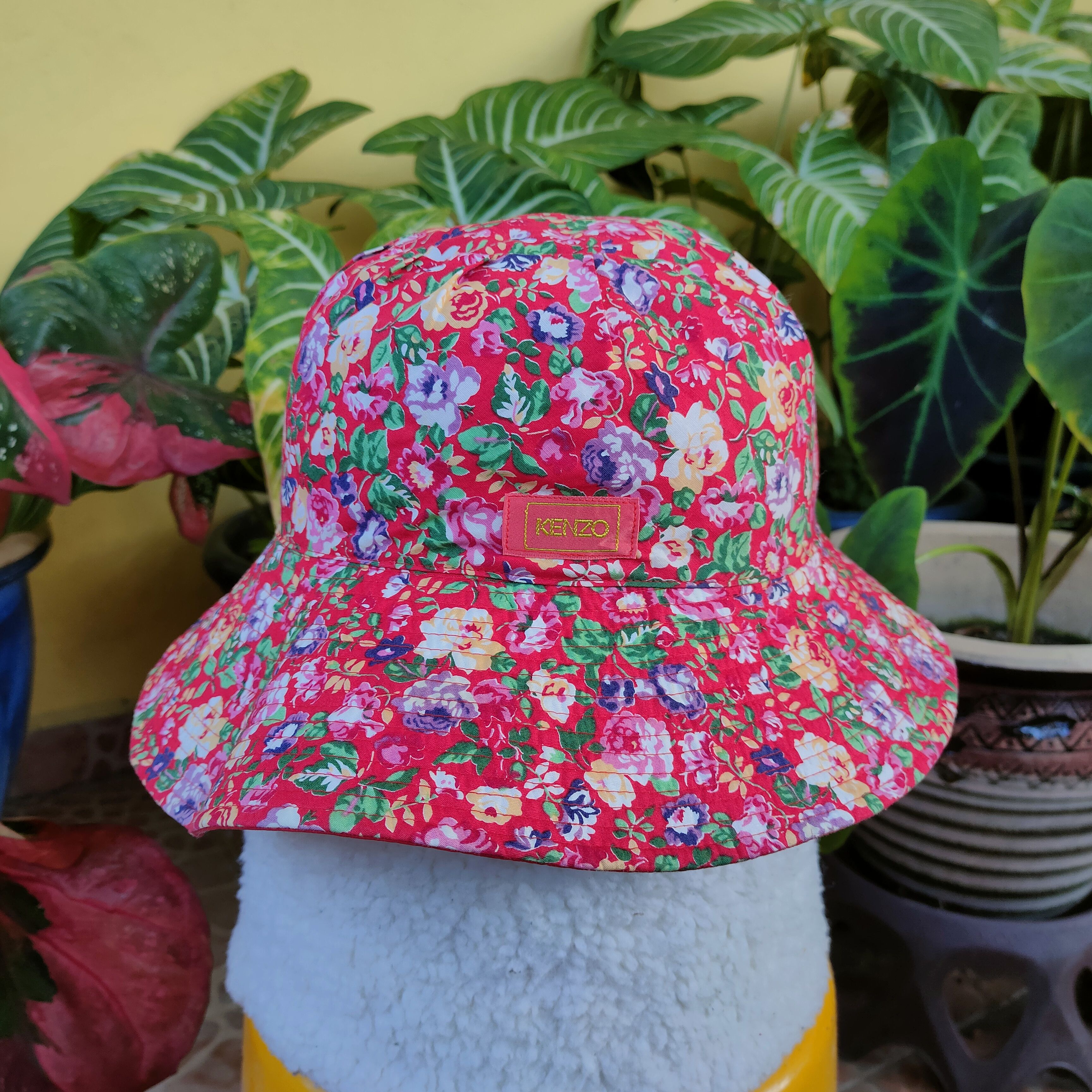 Japanese Brand KENZO Reversible Plain & Floral Embroidery Spellout Hat Size ONE SIZE - 5 Thumbnail