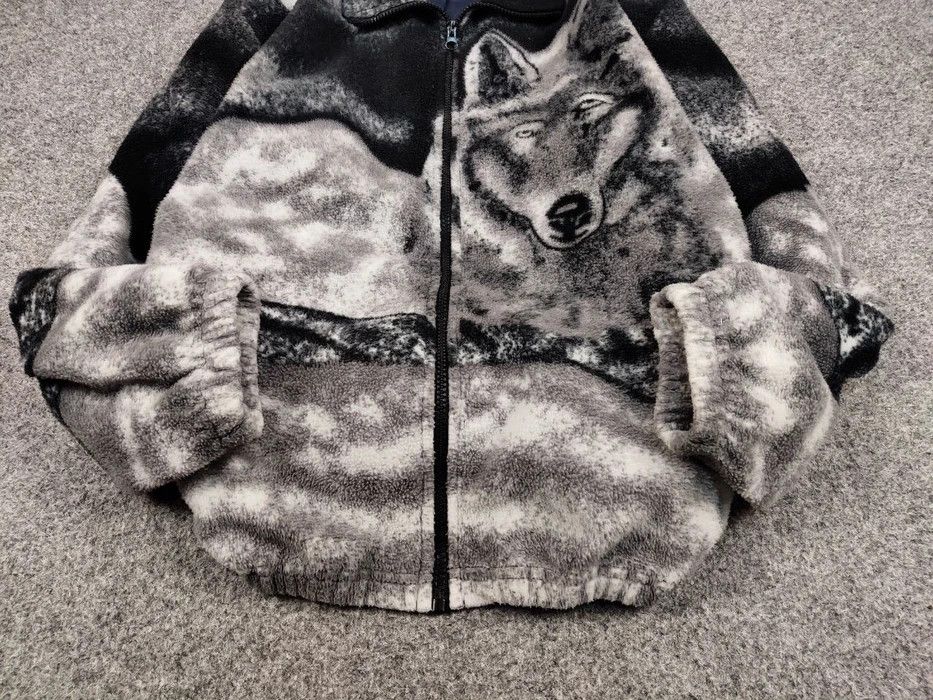 Vintage Vintage 90's Fleece Zip Jacket Over Art Winter Wolf Hype Size US S / EU 44-46 / 1 - 6 Thumbnail