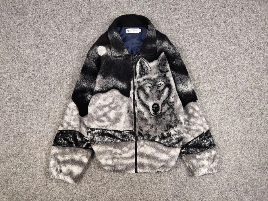 Vintage Vintage 90's Fleece Zip Jacket Over Art Winter Wolf Hype Size US S / EU 44-46 / 1 - 3 Thumbnail