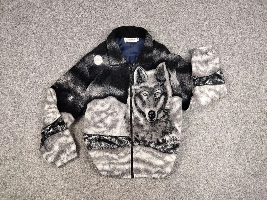 Vintage Vintage 90's Fleece Zip Jacket Over Art Winter Wolf Hype Size US S / EU 44-46 / 1 - 4 Thumbnail