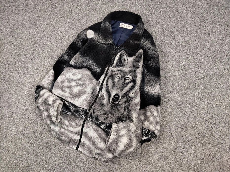 Vintage Vintage 90's Fleece Zip Jacket Over Art Winter Wolf Hype Size US S / EU 44-46 / 1 - 2 Thumbnail