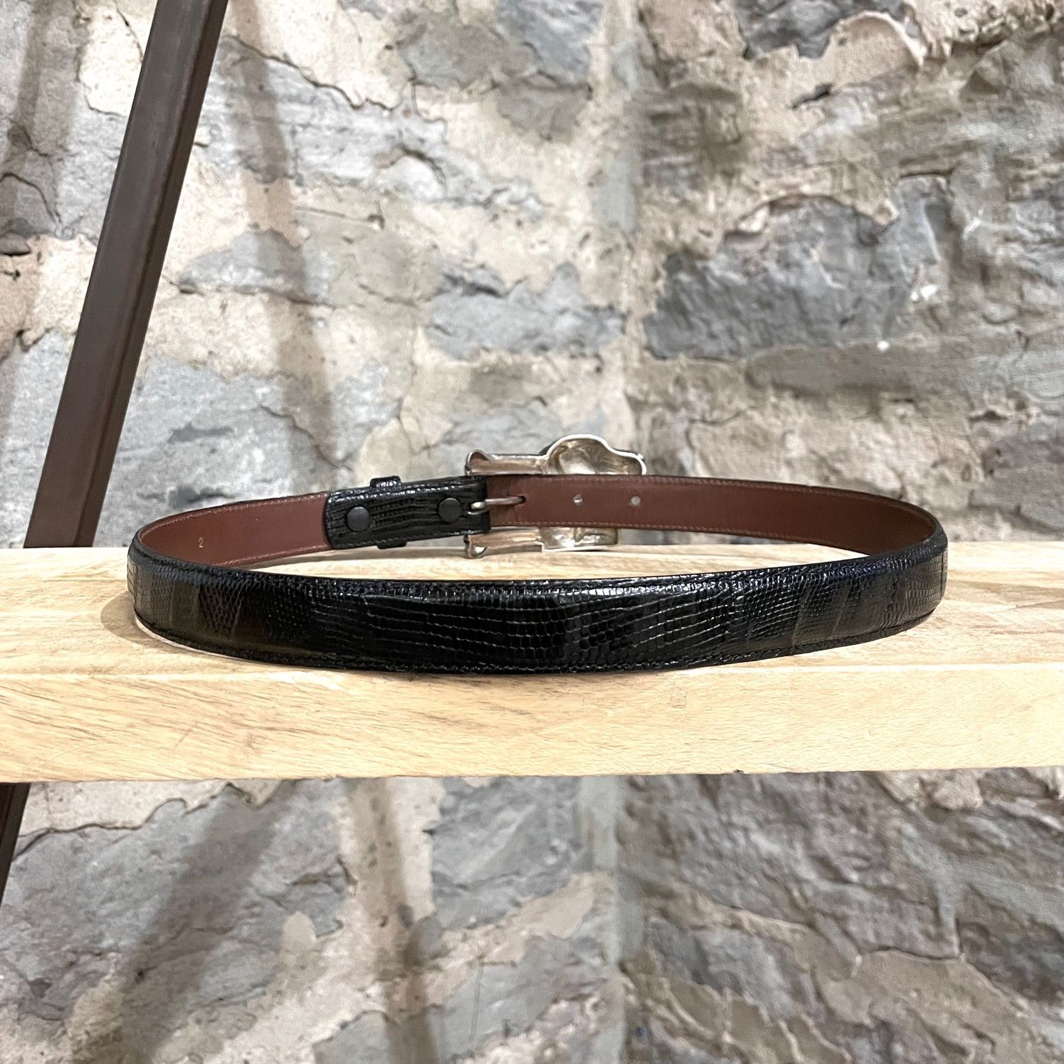 Kieselstein-Cord Barry Kieselstein-Cord Black Lizard Dog Buckle Belt Size ONE SIZE - 8 Thumbnail