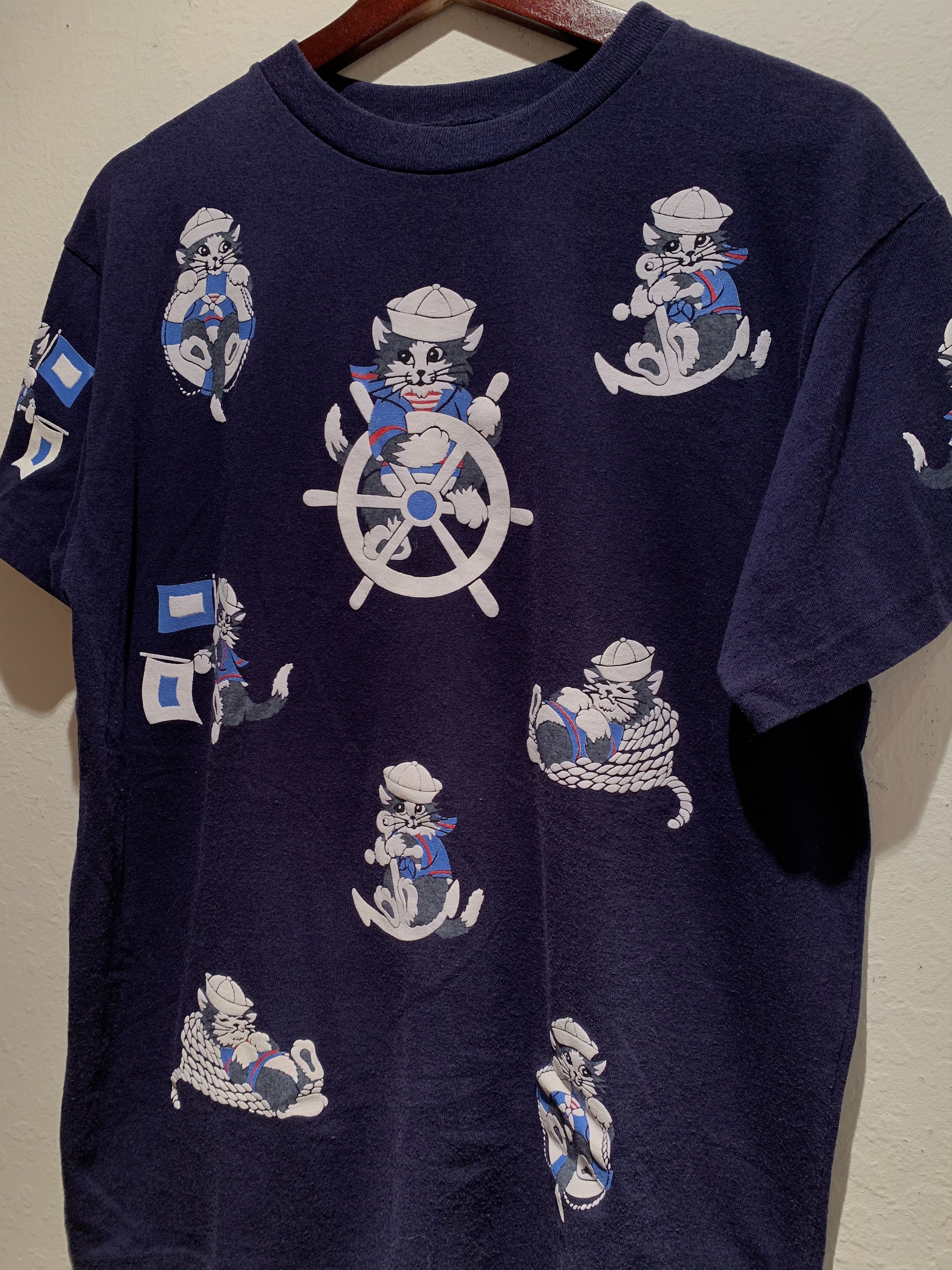 *RARE* Vintage Nautical Sailor Cat Kitty T-Shirt - Medium
