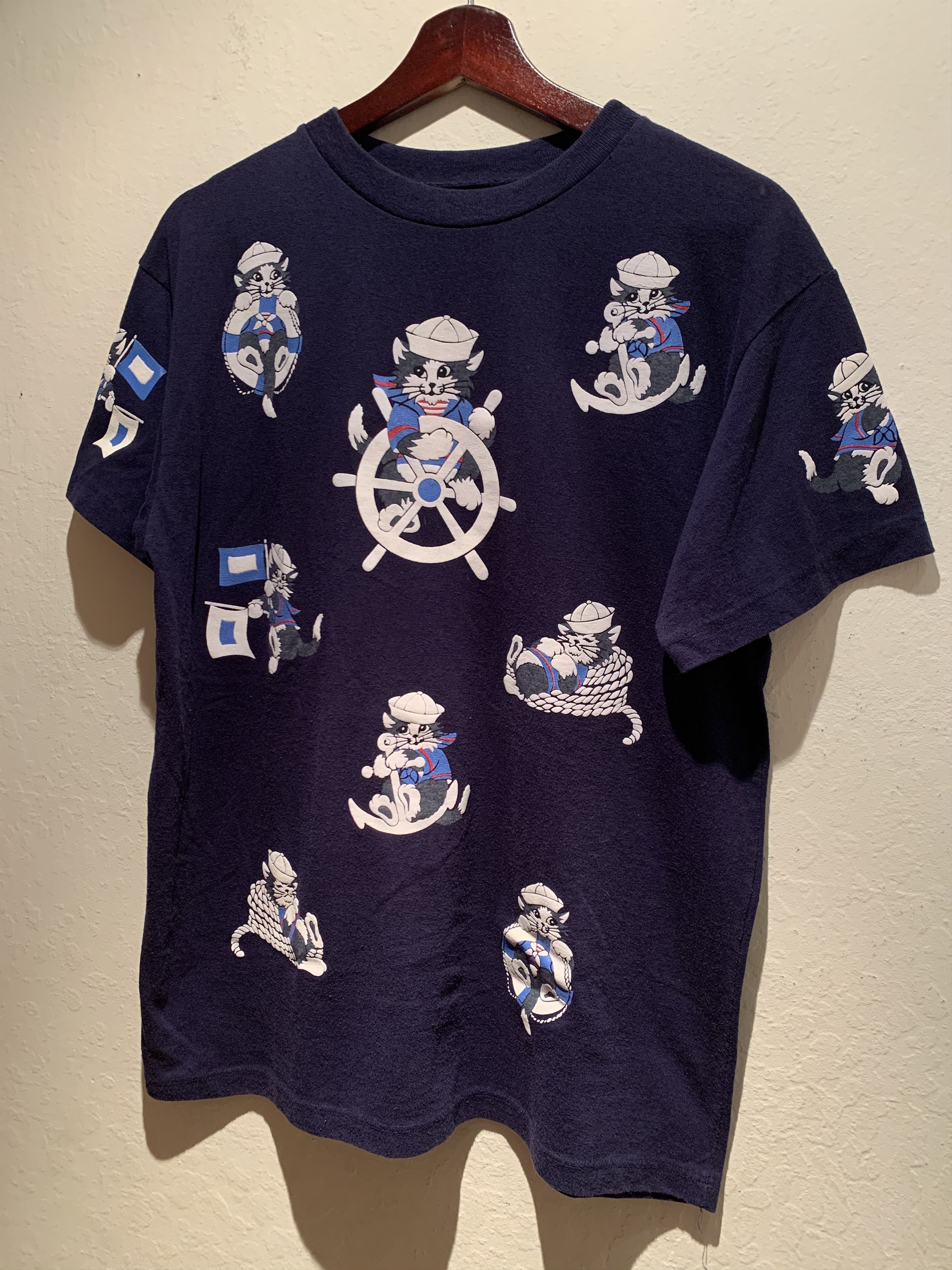 *RARE* Vintage Nautical Sailor Cat Kitty T-Shirt - Medium