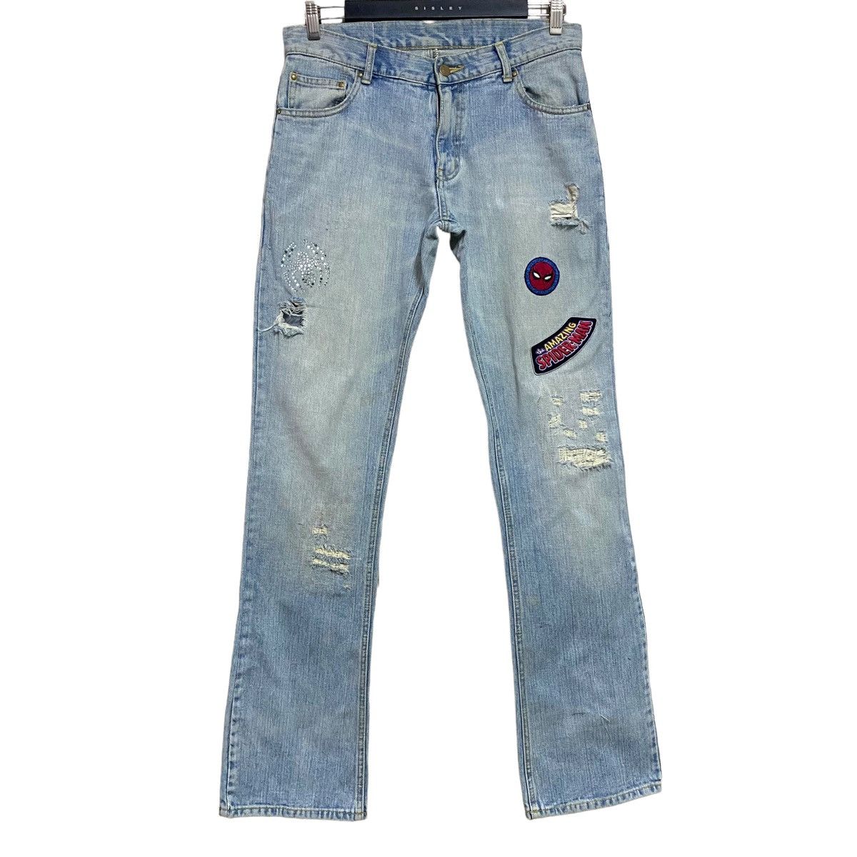 Japanese Brand Melrose X Marvel Denim Flare Jeans Distressed Size US 31 - 1 Thumbnail