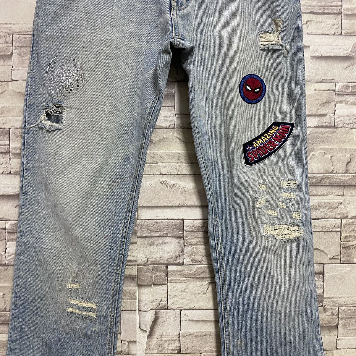 Japanese Brand Melrose X Marvel Denim Flare Jeans Distressed Size US 31 - 5 Thumbnail