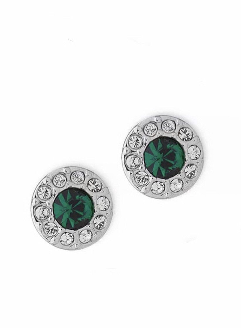 image of Givenchy Green Iced Out Crystal Earrings in Silver Green, Men's
