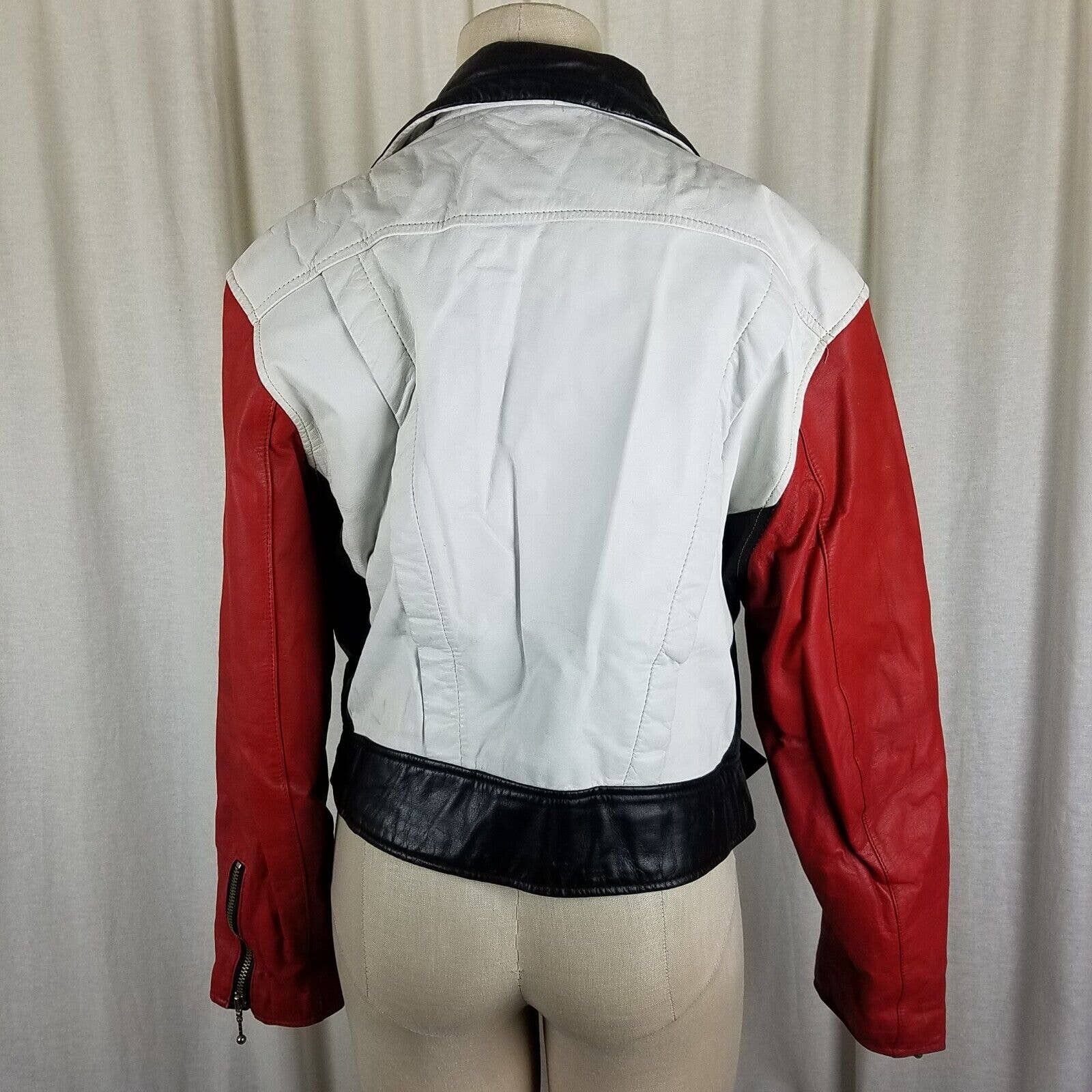 Vintage Chia Colorblock Leather Moto Biker Jacket Belted MJ Thriller Size L / US 10 / IT 46 - 4 Thumbnail