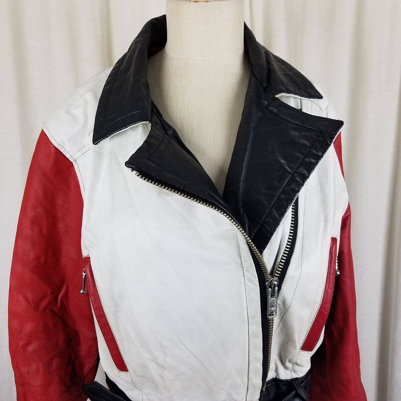 Vintage Chia Colorblock Leather Moto Biker Jacket Belted MJ Thriller Size L / US 10 / IT 46 - 2 Preview