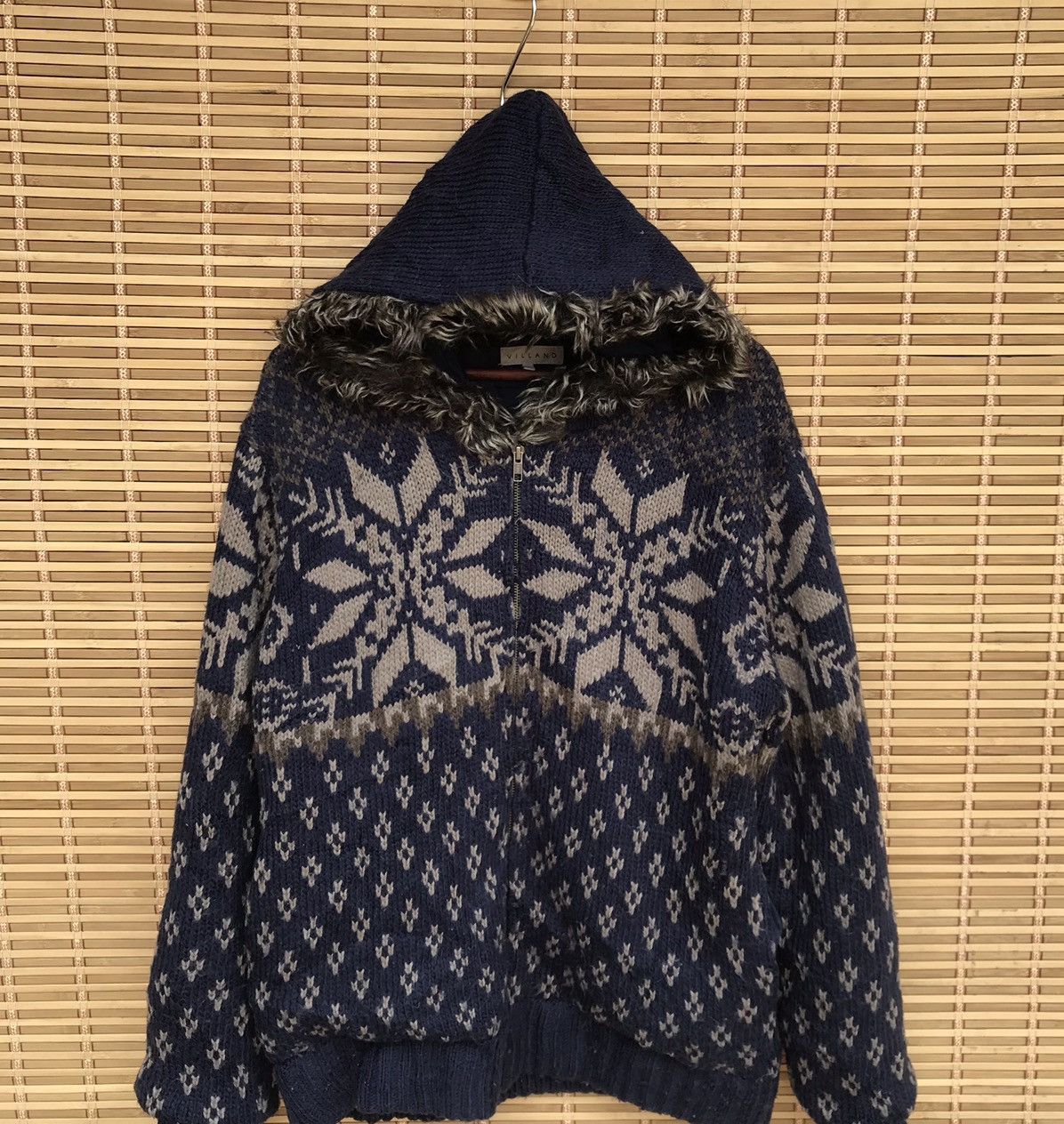 Aran Isles Knitwear × Japanese Brand Villand Knitwear hoodie native novajo motive fur trim Size US XL / EU 56 / 4 - 5 Thumbnail