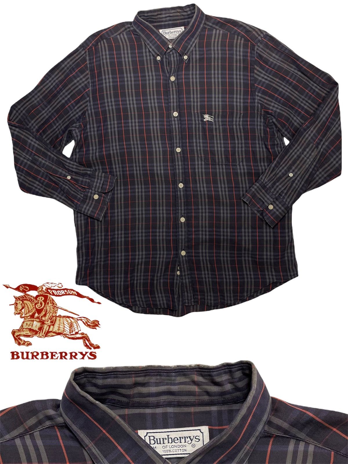 Burberry × Designer × Vintage Vintage 90s Burberrys Nova check plaid button monogram tart Size US M / EU 48-50 / 2 - 1 Thumbnail