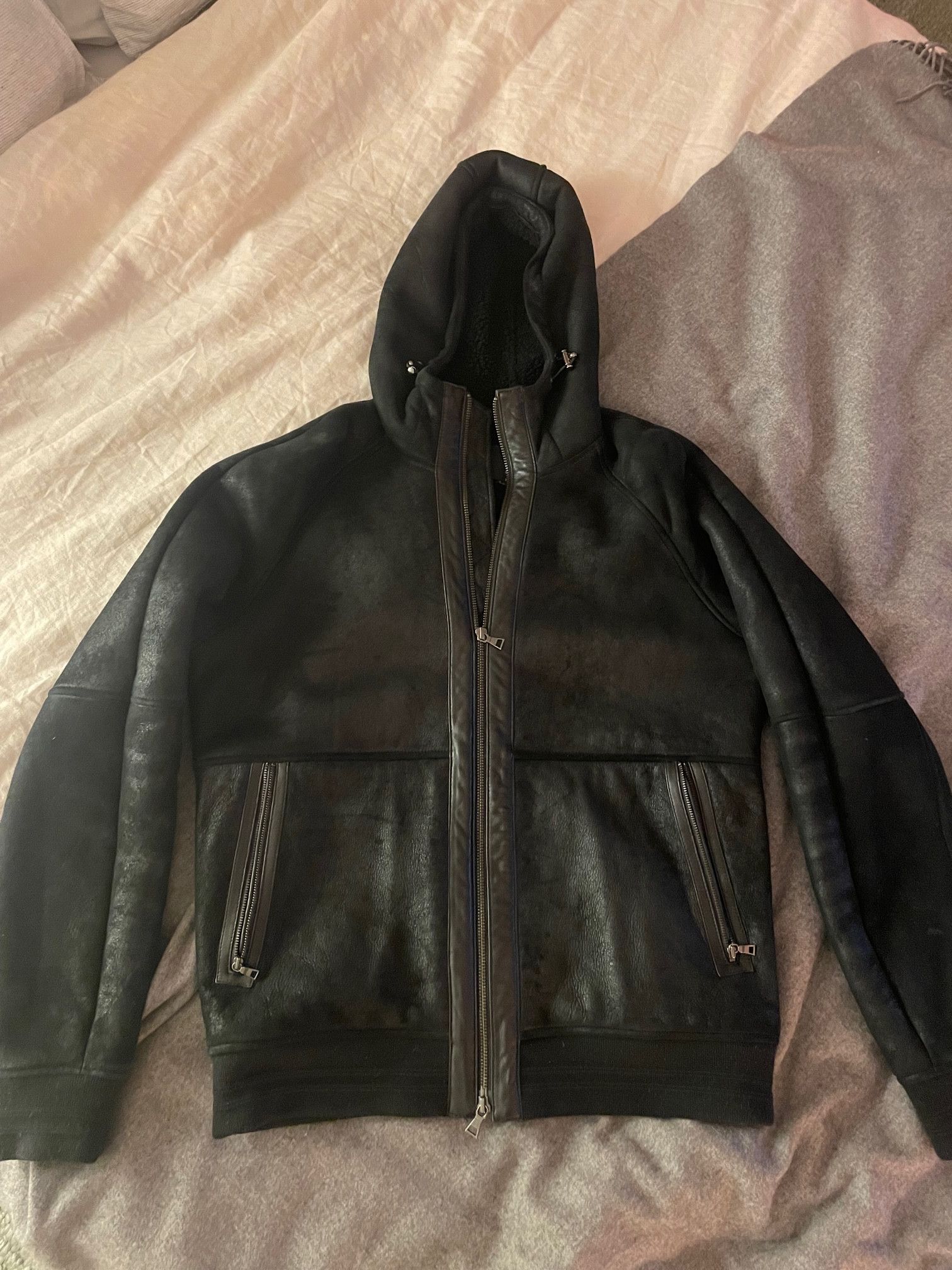 Vince Black Authentic Shearling Leather Hooded Jacket Grailed