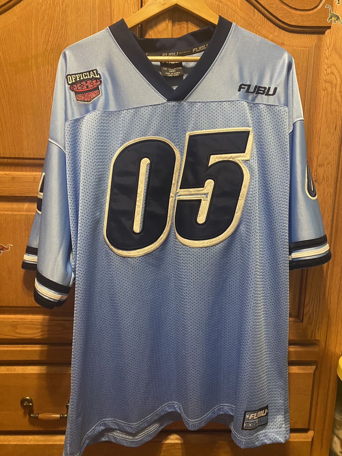 Fubu FUBU Football Jersey 3 XL Light Blue/Navy Blue Letter 05 | Grailed