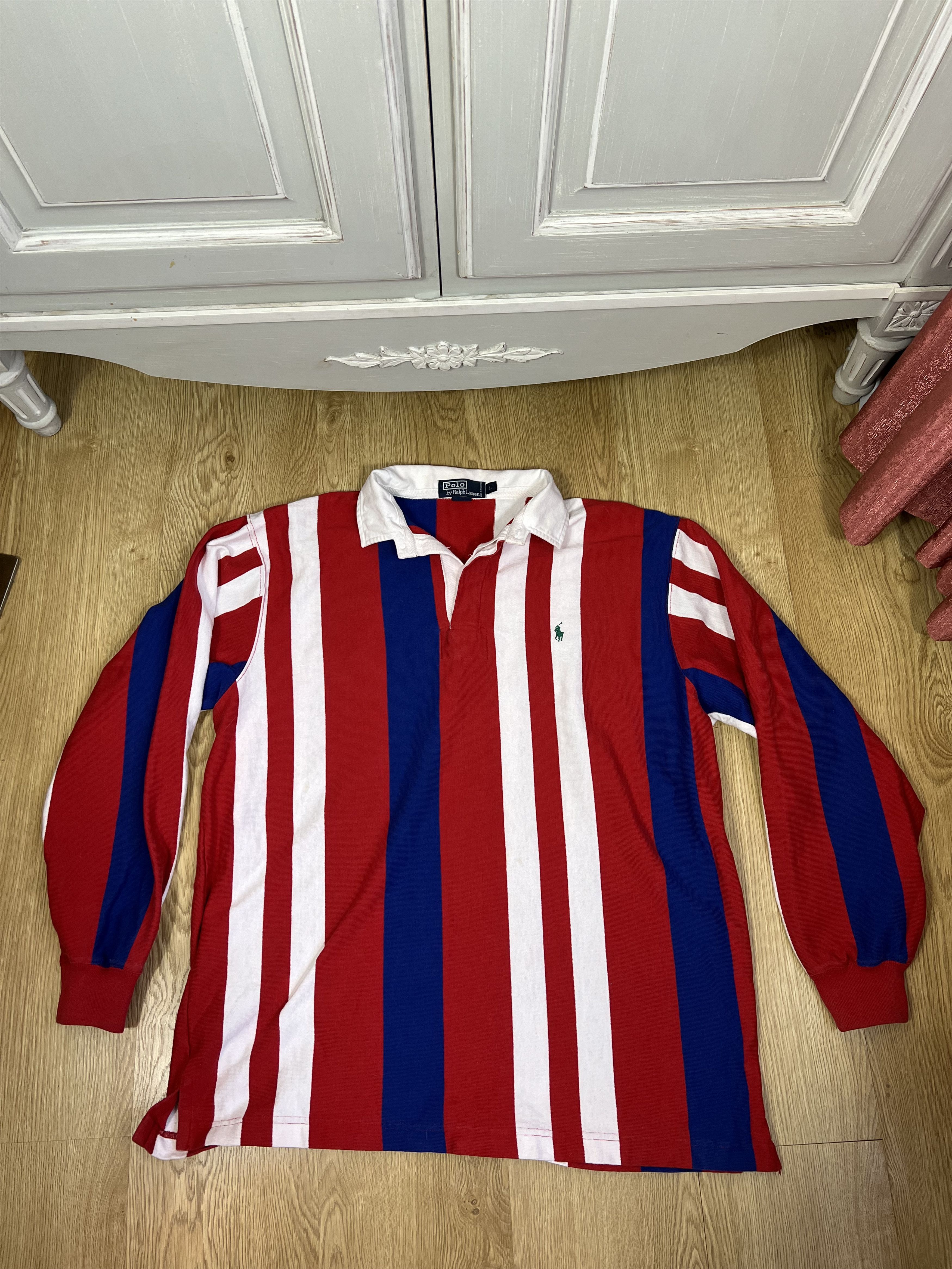 VINTAGE POLO RALPH LAUREN SPORT STRIPED RUGBY LARGE