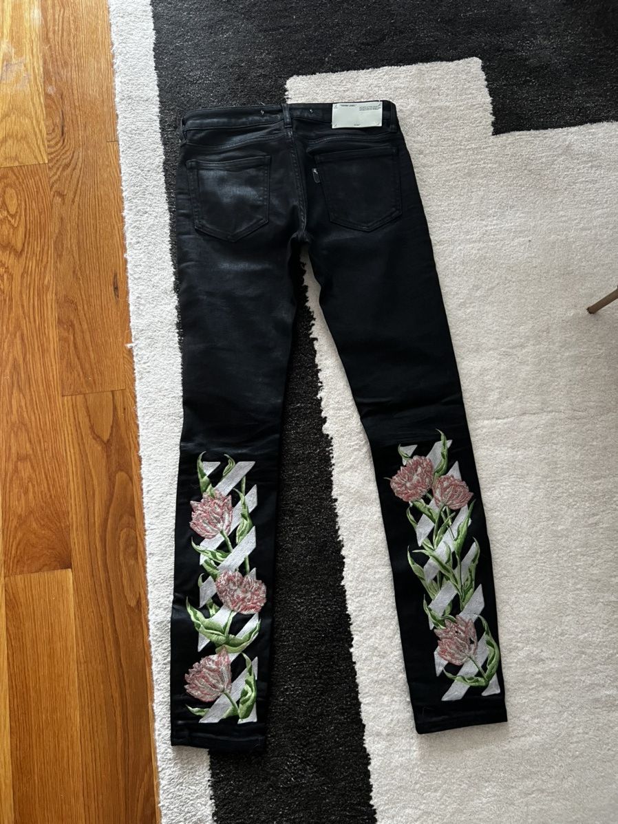 Off-White Floral Embroidered Denim Jeans