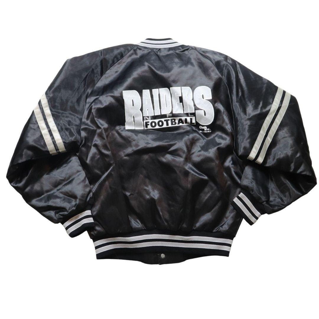 Veste Satin Vintage Oakland Raiders Années 80 - Taille XL - Noire Et Argentée - Occasion