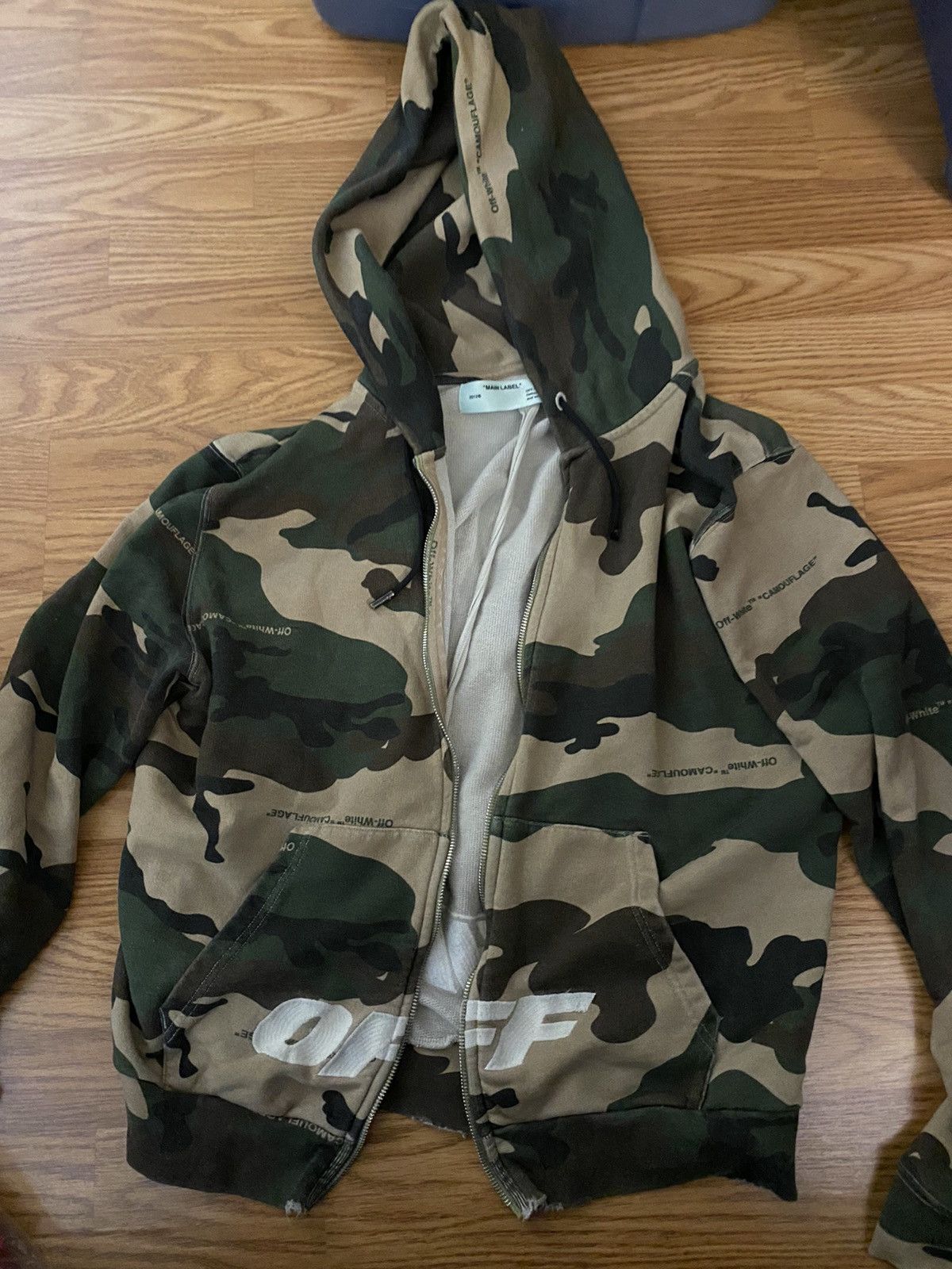 Off white zip up hoodie