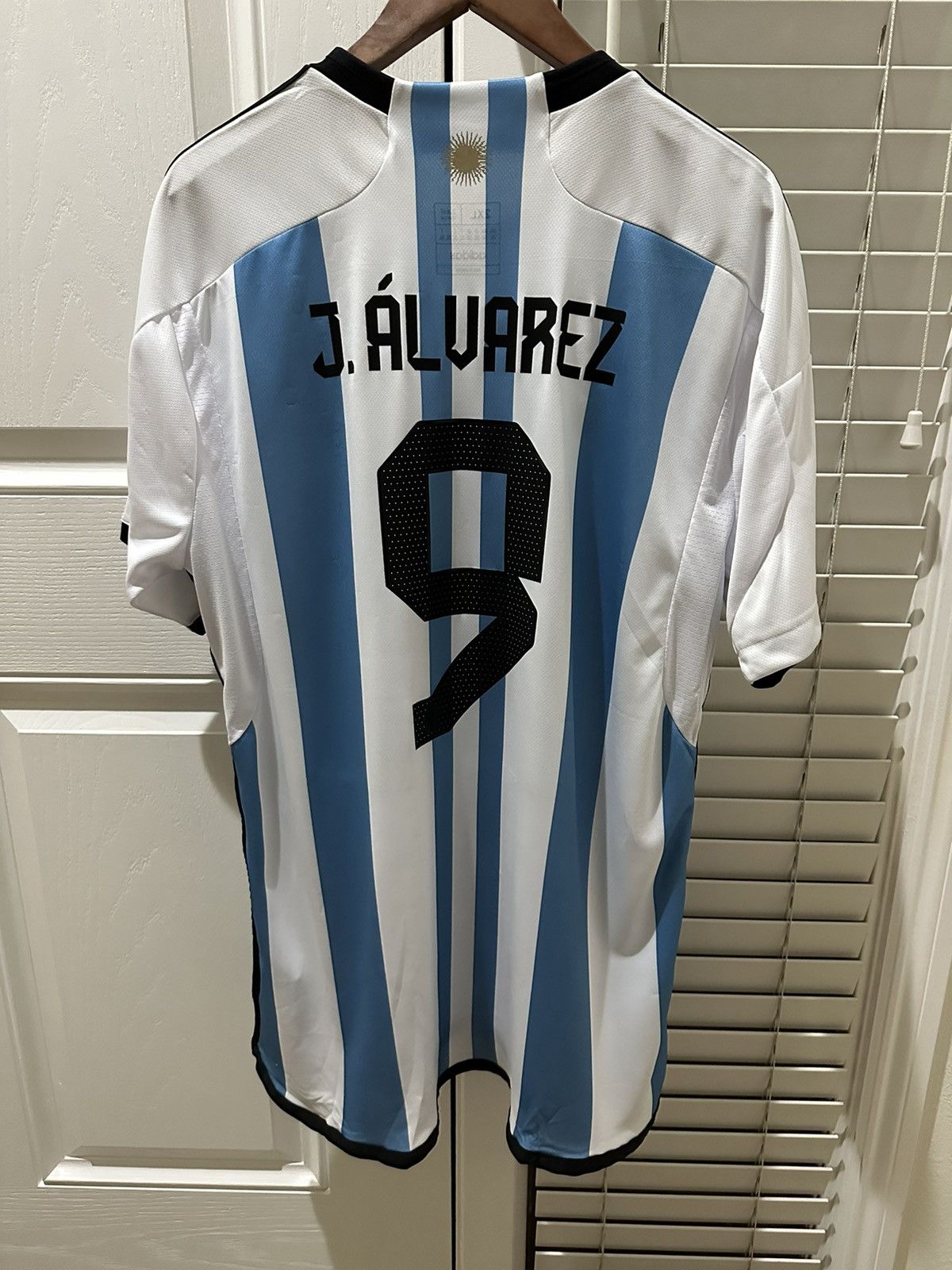 Julian Alvarez Authentic Argentina Three Star 22/23 Home Jersey by Adidas - Size 3XL