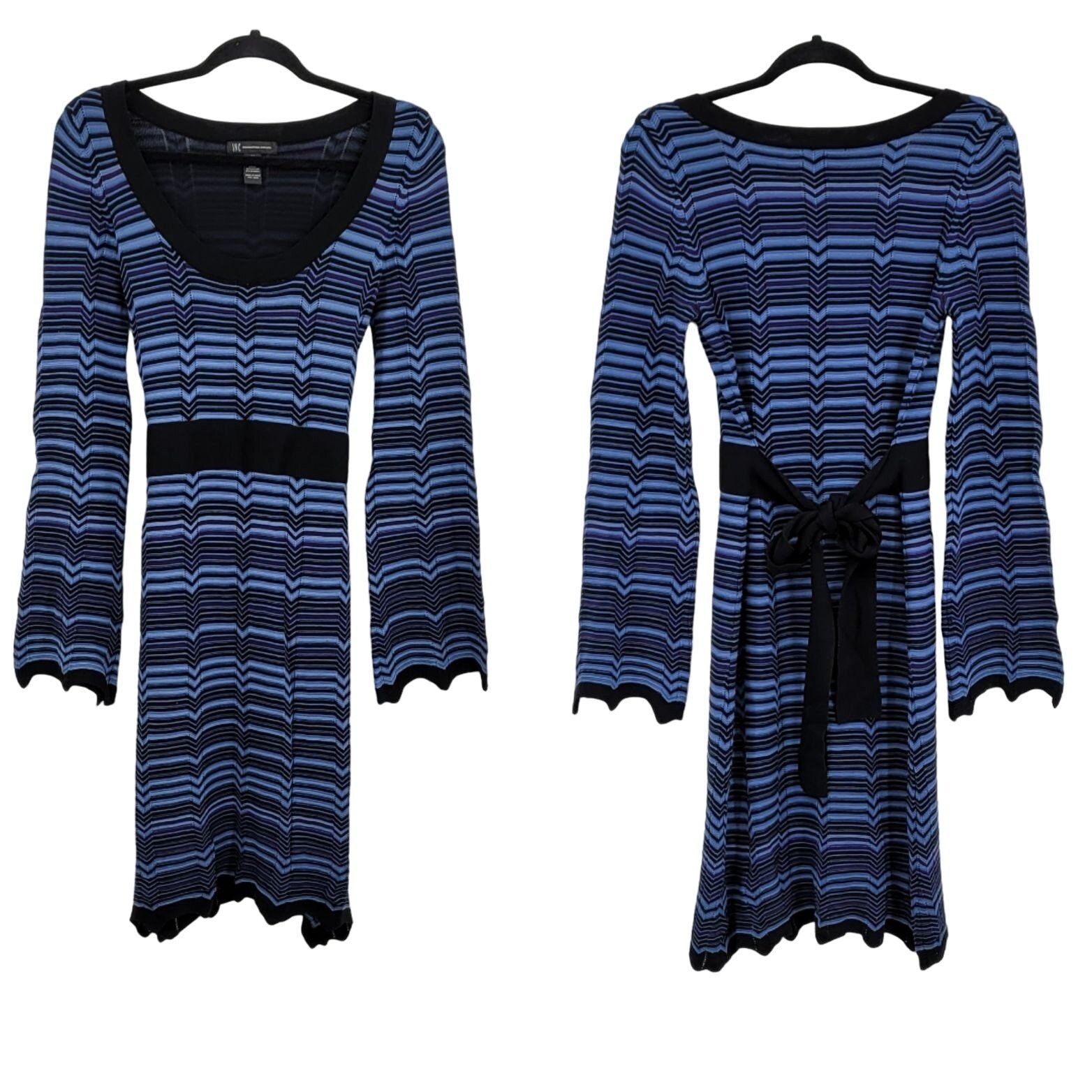 Y2K INC Dress Sweater Silk Blend Scalloped Hem Bell Sleeve