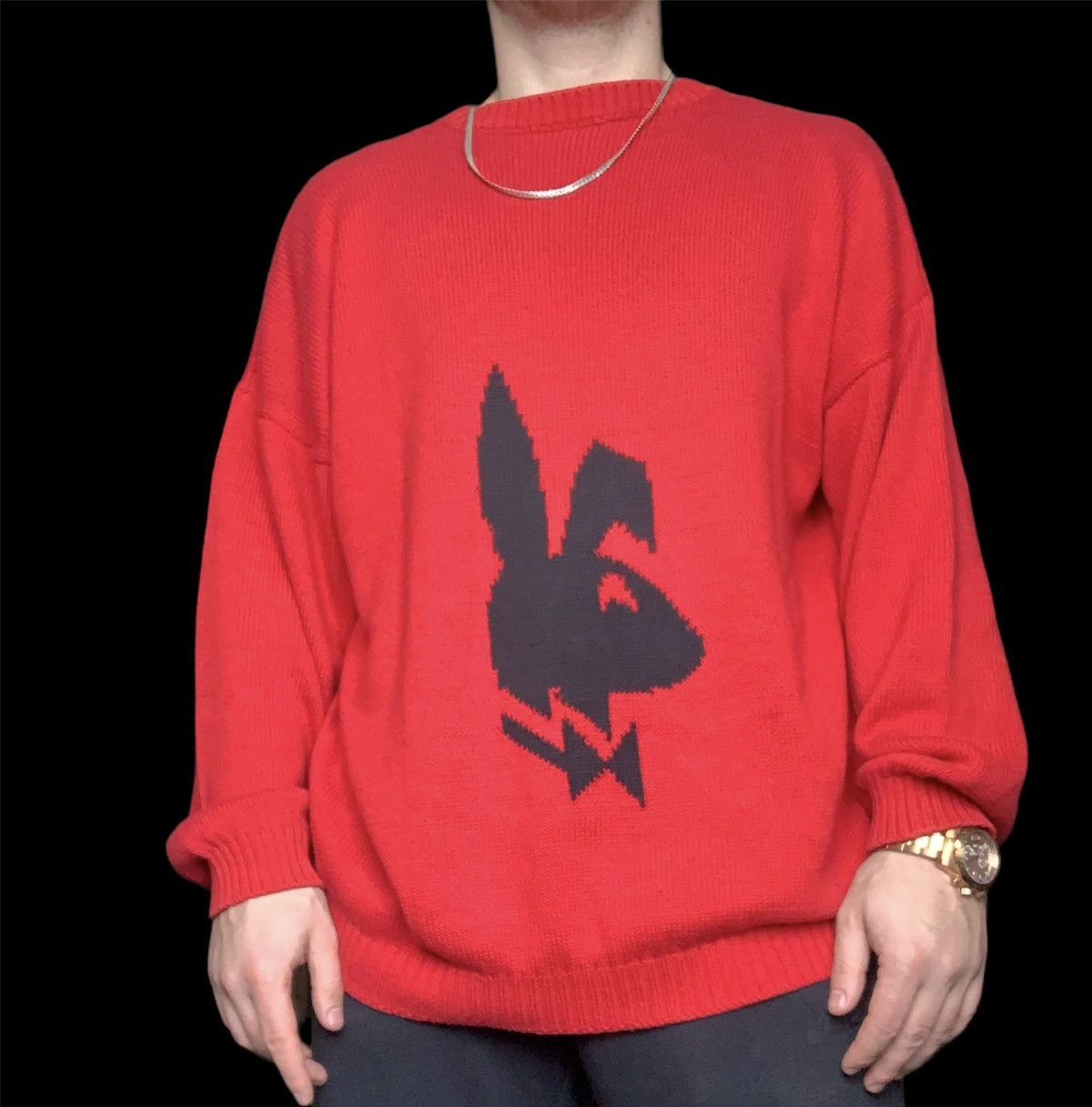 80's Playboy Red Knit Bunny big logo sweater vintage