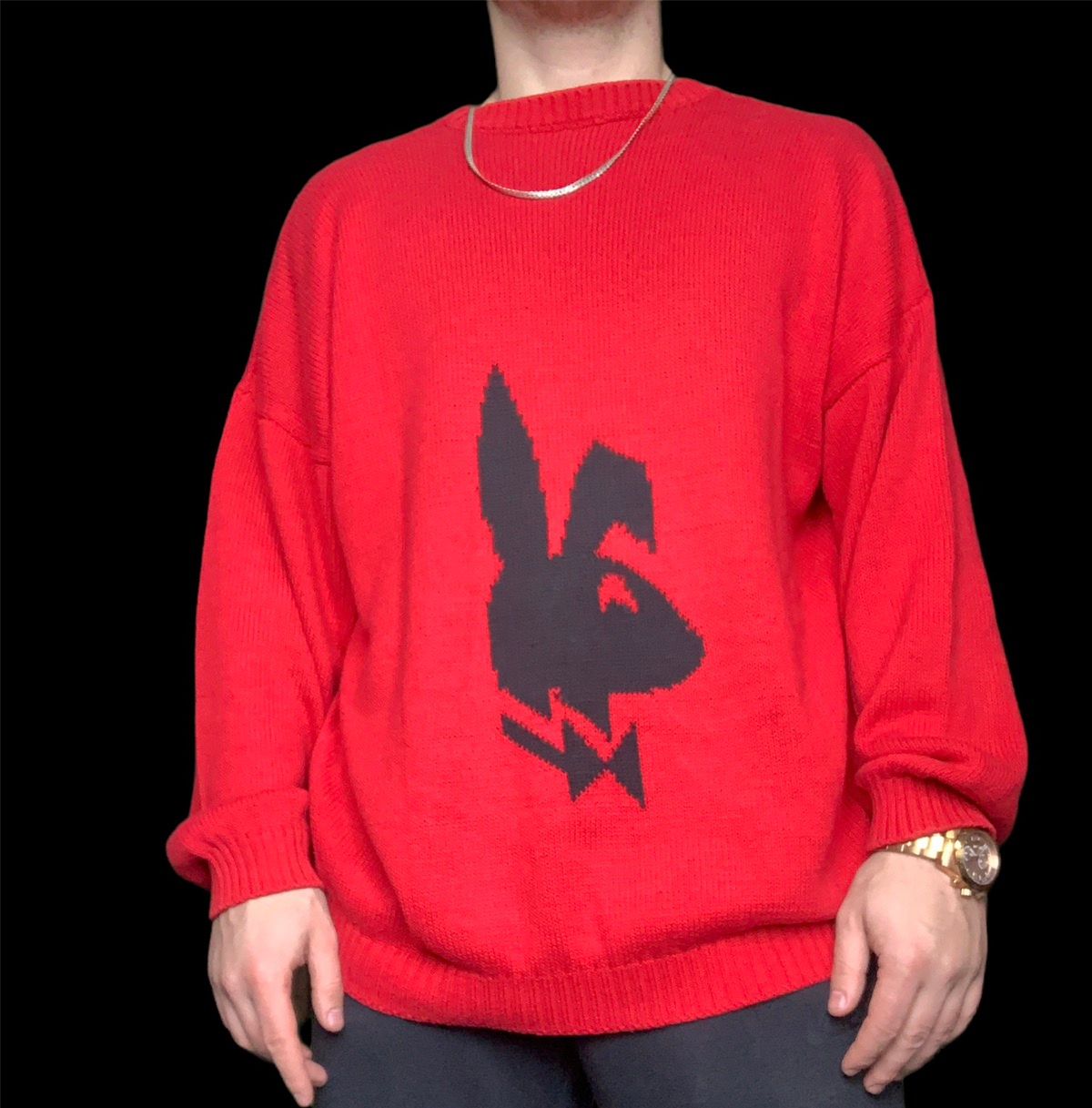 Vintage 80’s Playboy Red Knit Bunny big logo sweater vintage | Grailed