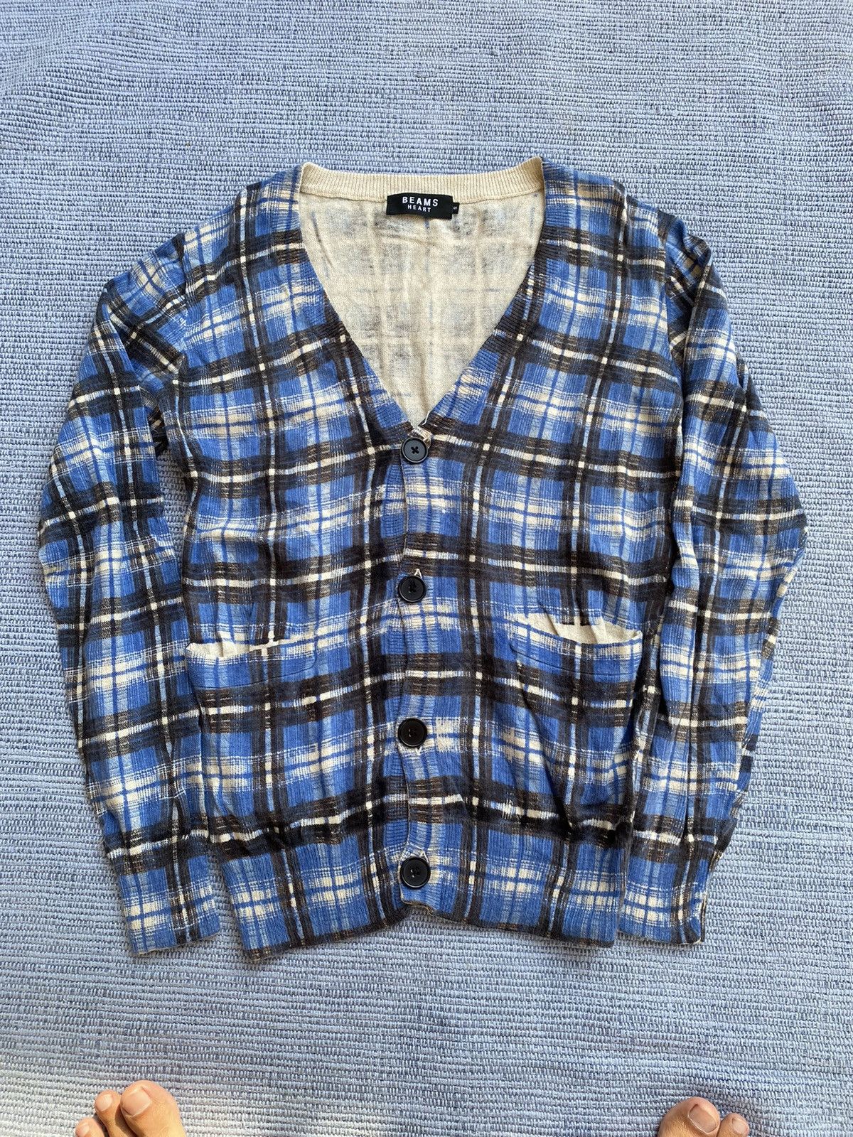 image of Beams Plus Blue Checked Printed Beams Heart, Men's (Size Small)