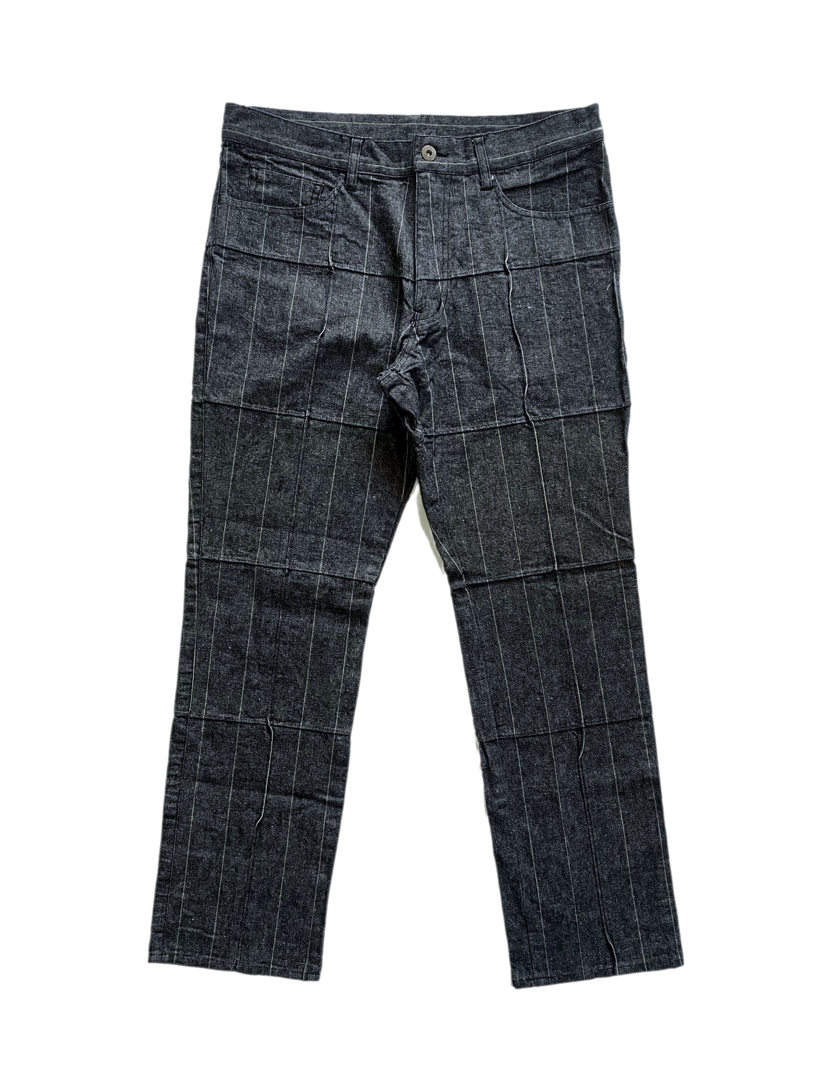 image of 14Th Addiction x Boycott Hagi Patches Black Grey Stripes Distressed Denim, Men's (Size 32)