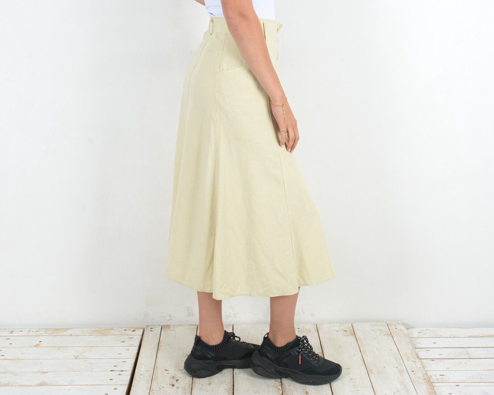Other × Vintage Women's XL EUR 46 Vintage Boho Linen Skirt Button Up Midi Size 36" / US 14 / IT 50 - 2 Thumbnail