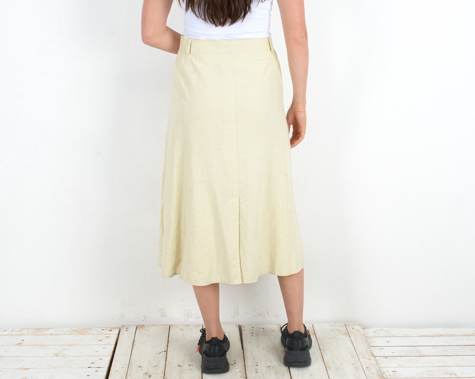 Other × Vintage Women's XL EUR 46 Vintage Boho Linen Skirt Button Up Midi Size 36" / US 14 / IT 50 - 3 Thumbnail