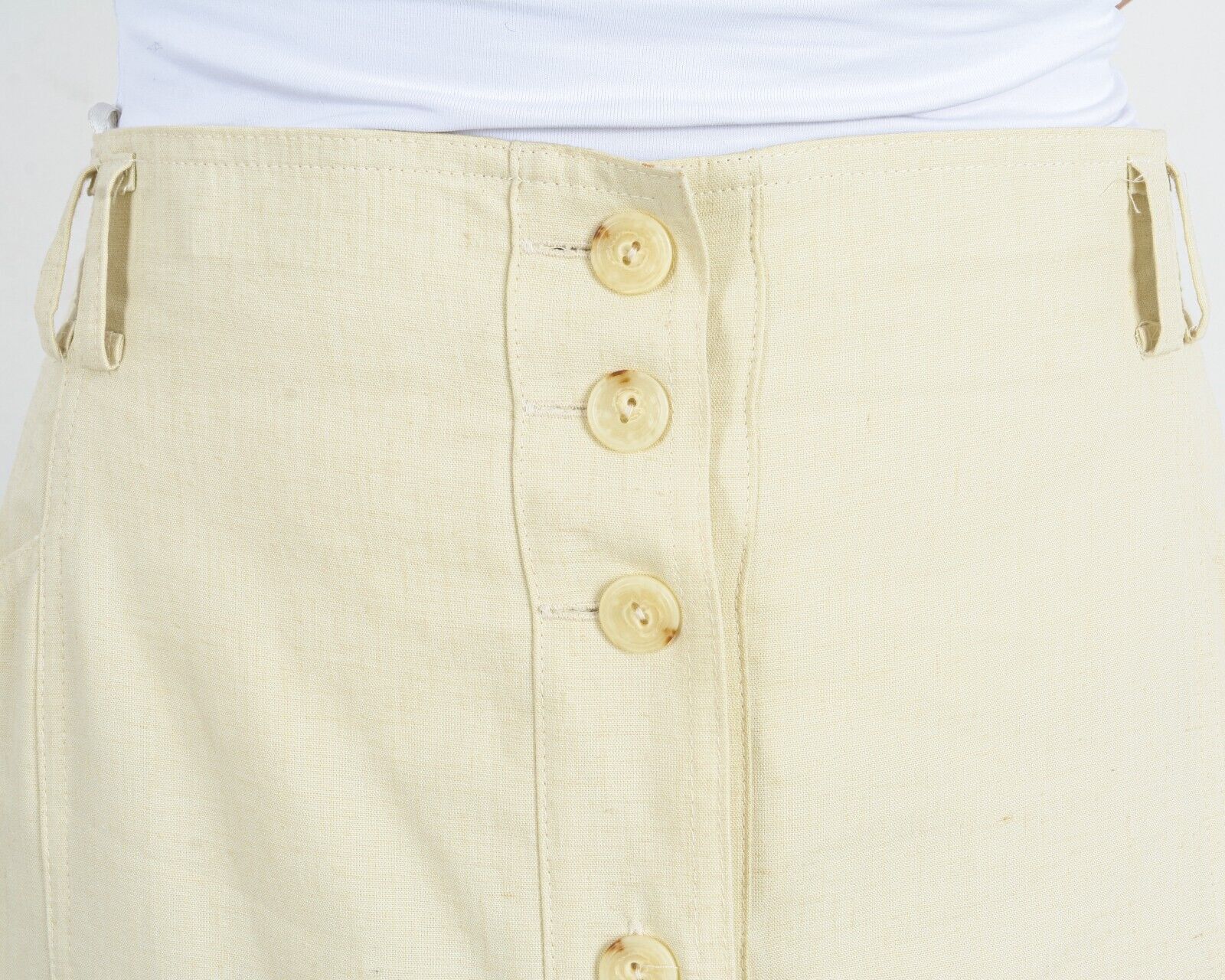 Other × Vintage Women's XL EUR 46 Vintage Boho Linen Skirt Button Up Midi Size 36" / US 14 / IT 50 - 4 Thumbnail