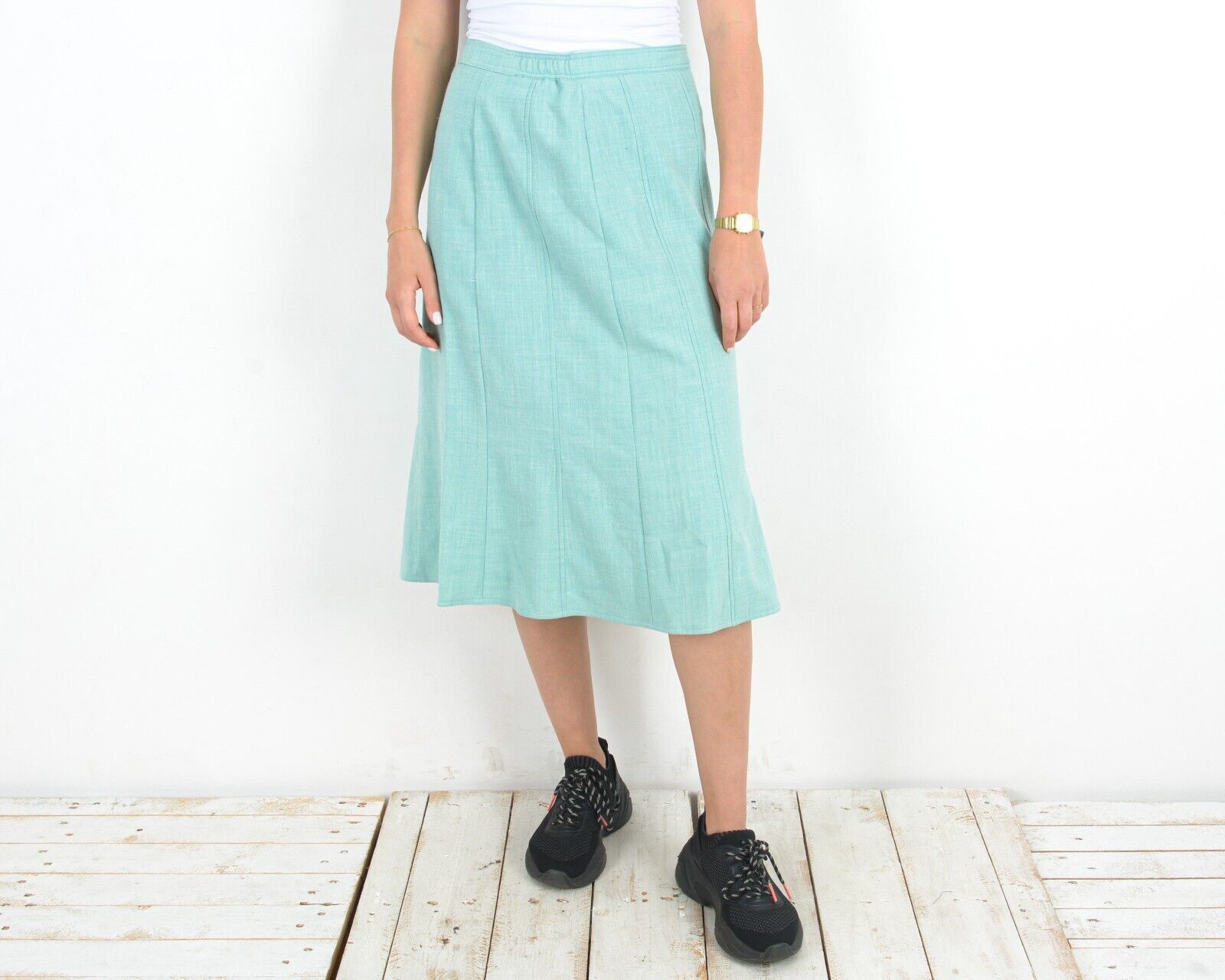 Other × Vintage Linen Skirt Bright Romantic Midi 90's Below Knee Summer Size 29" - 2 Thumbnail
