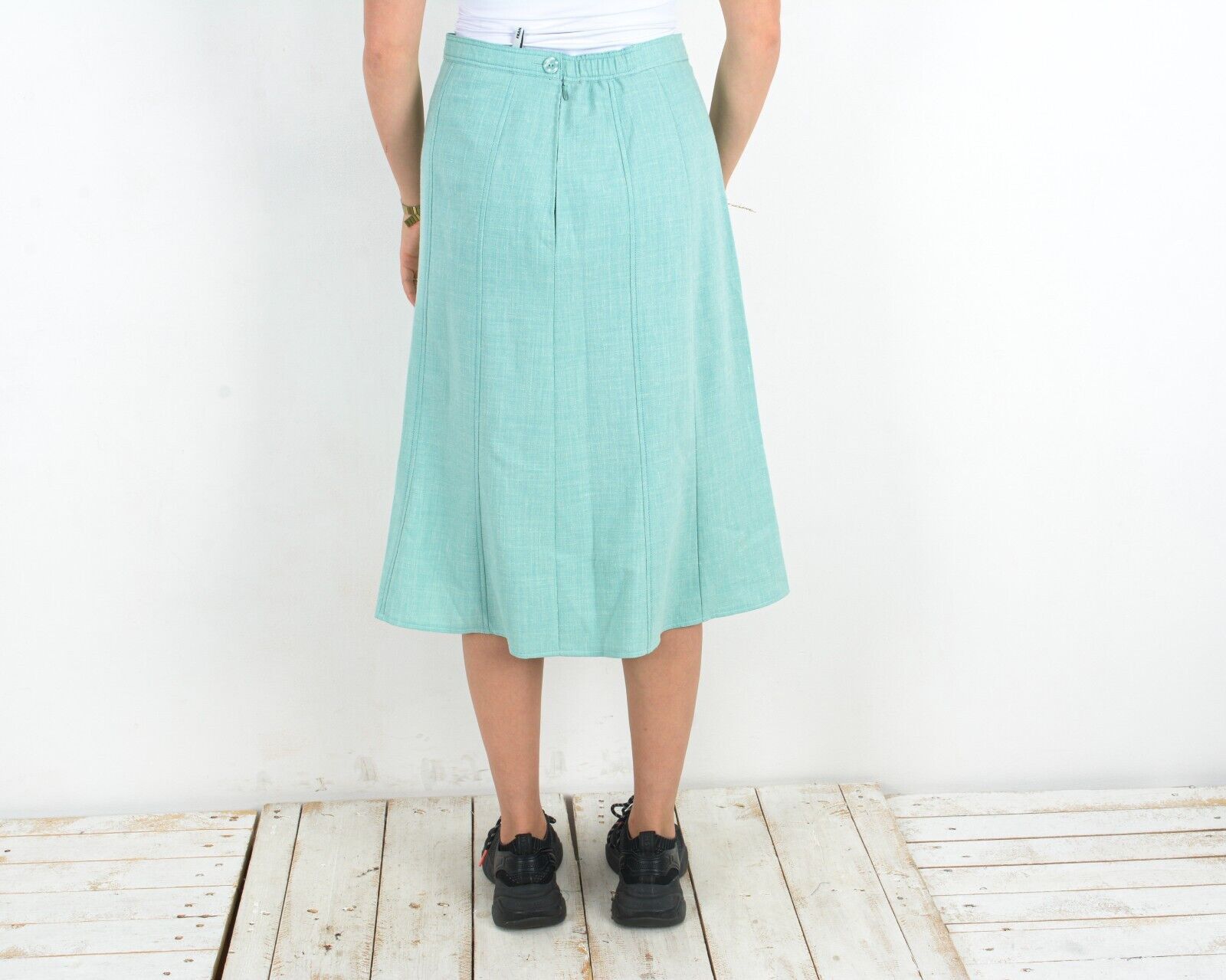 Other × Vintage Linen Skirt Bright Romantic Midi 90's Below Knee Summer Size 29" - 4 Thumbnail
