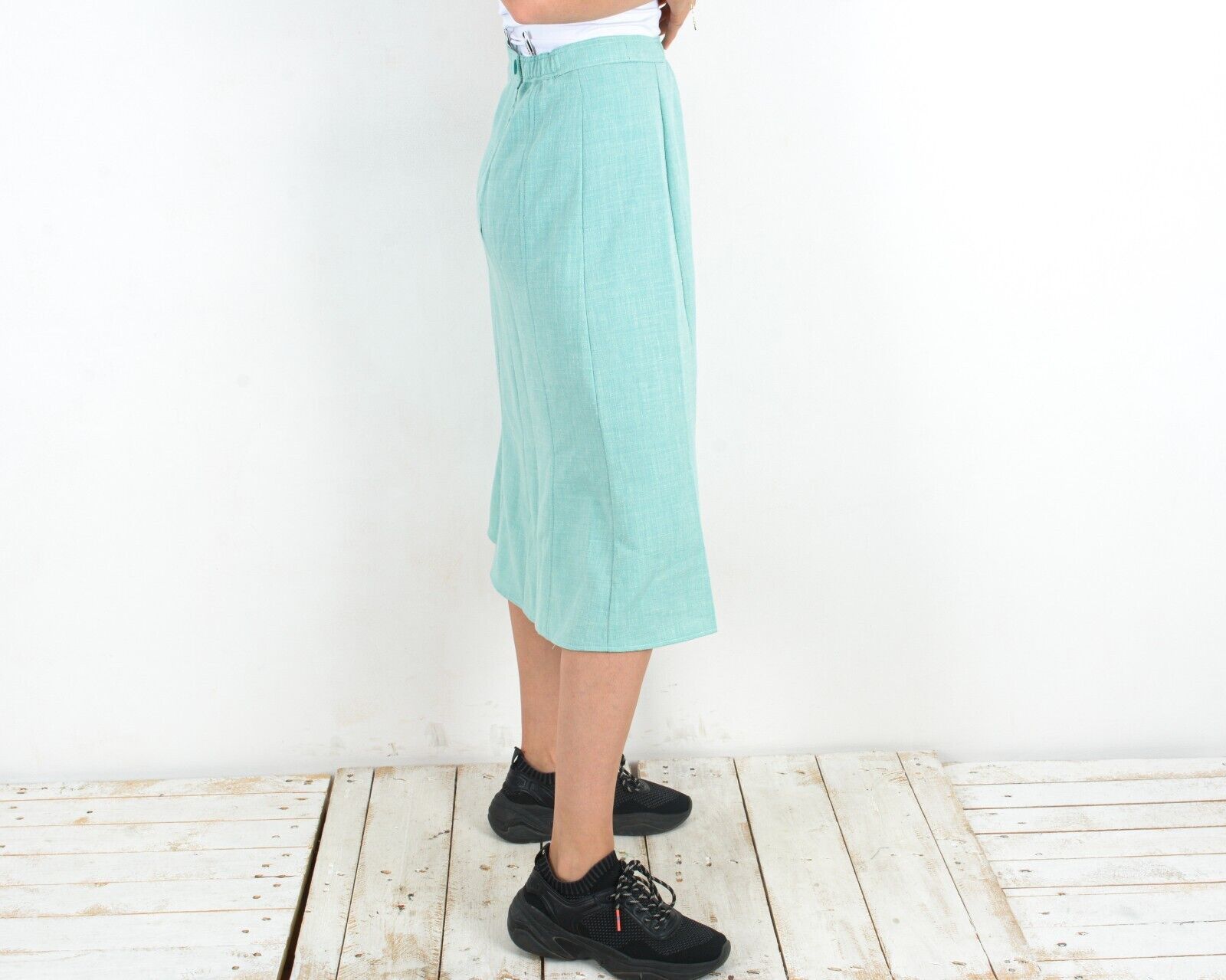 Other × Vintage Linen Skirt Bright Romantic Midi 90's Below Knee Summer Size 29" - 3 Thumbnail