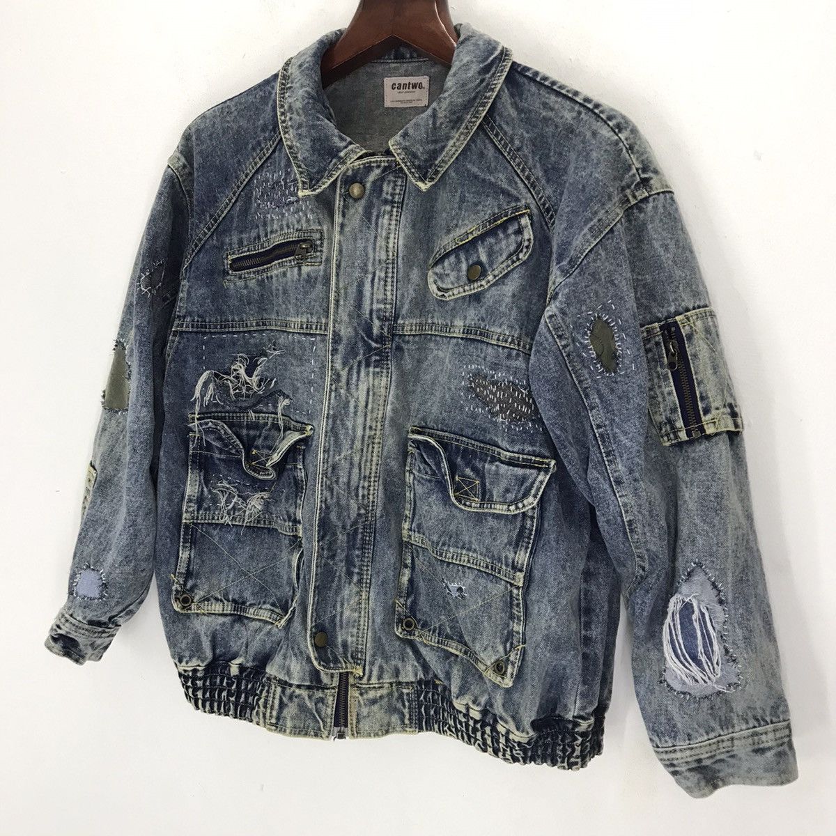 Japanese Brand × Vintage Vtg Cantwo japan distressed patchwork cargo denim jacket Size US XL / EU 56 / 4 - 1 Thumbnail