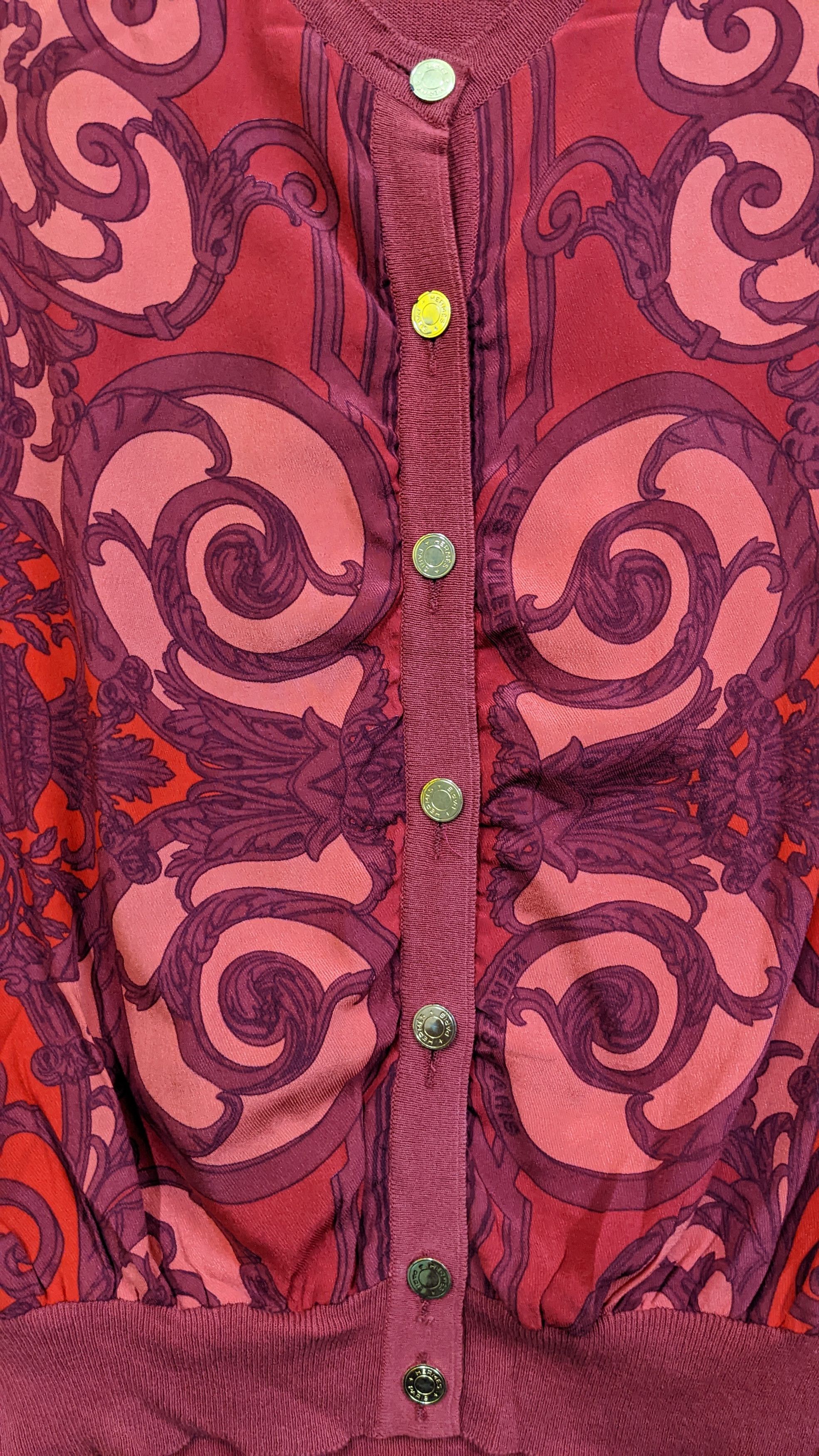 トップス HERMES Silk Vintage Pattern Cardigan Hermès Marine Silk Cardigan M-M/L – OMNIA