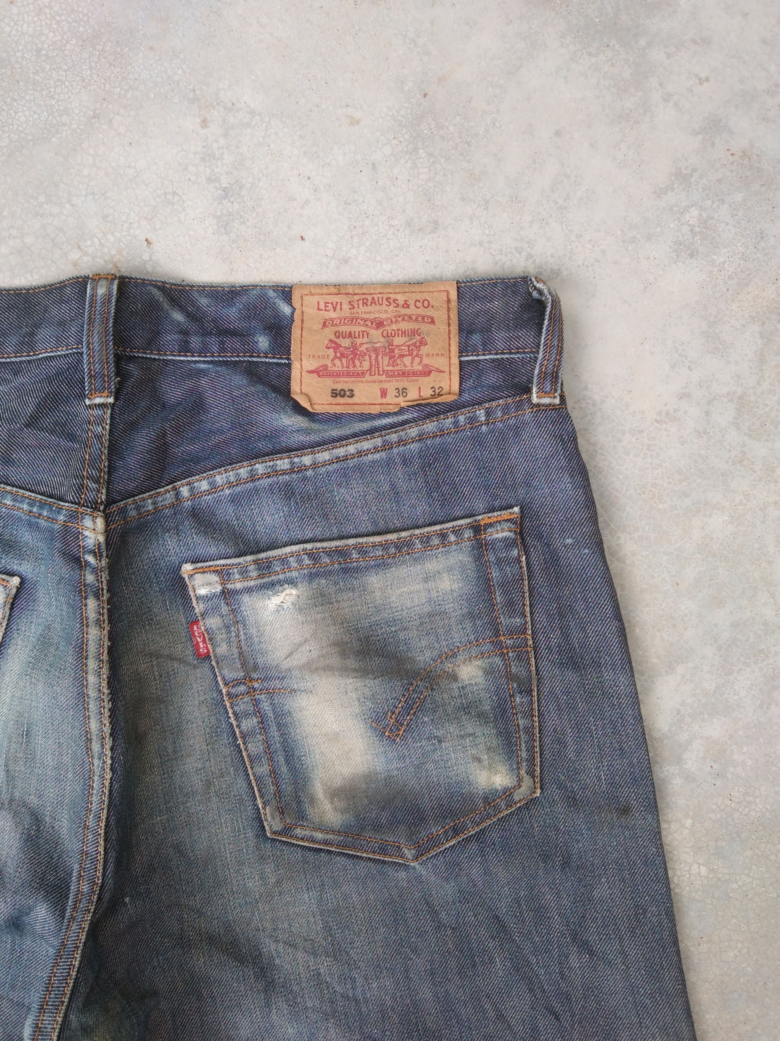 Jean × Levi's × Vintage Vintage Levis 503 Straight Leg Distressed Jeans 36x32 Size US 36 / EU 52 - 4 Thumbnail