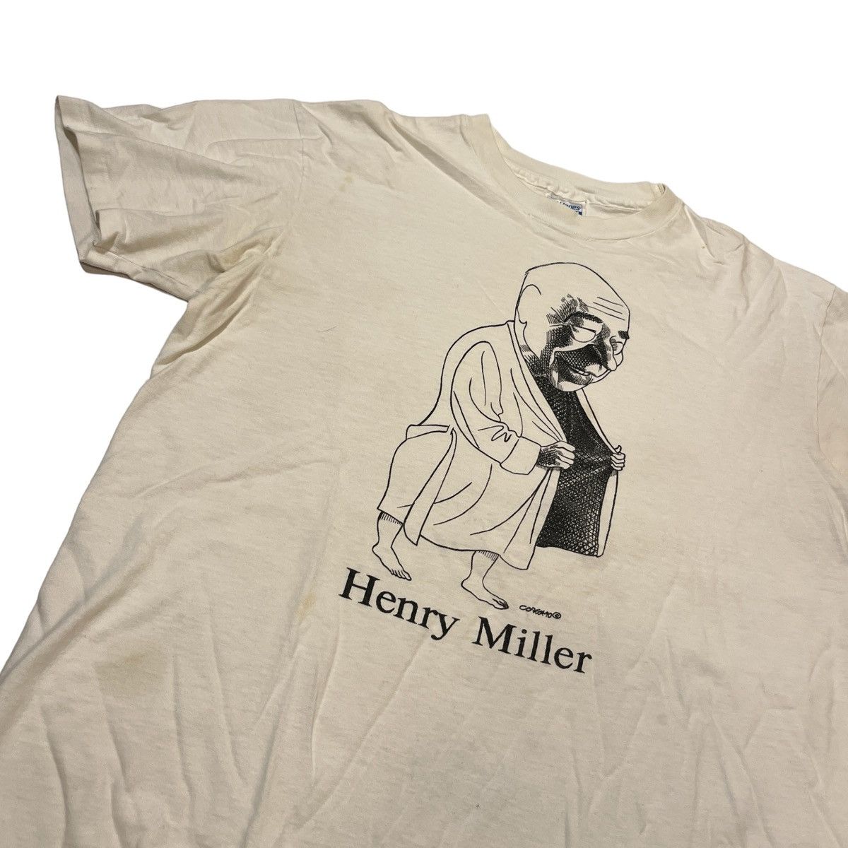 Vintage 80s Henry Miller Caricature Tee Size US XL / EU 56 / 4 - 2 Thumbnail