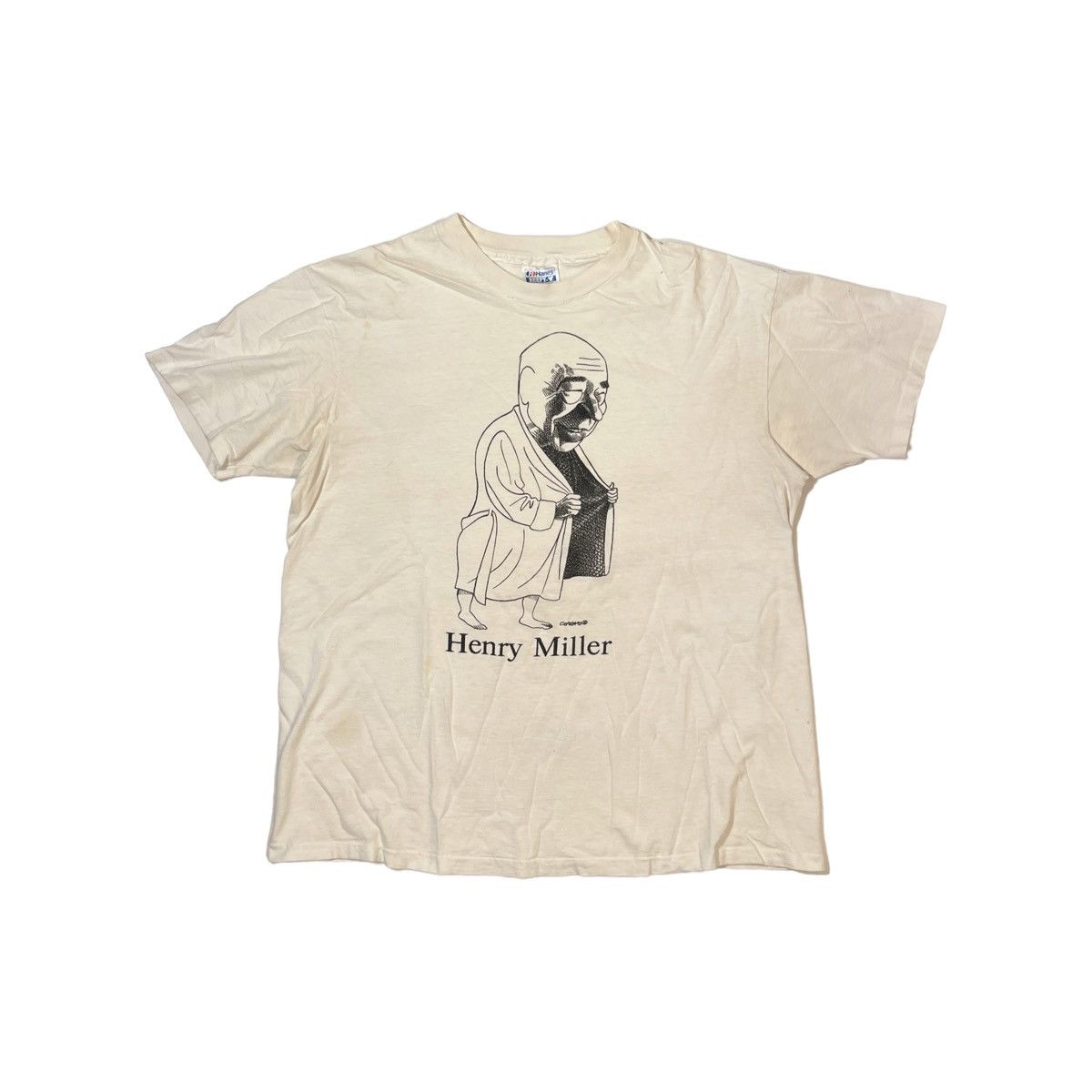 Vintage 80s Henry Miller Caricature Tee Size US XL / EU 56 / 4 - 1 Thumbnail