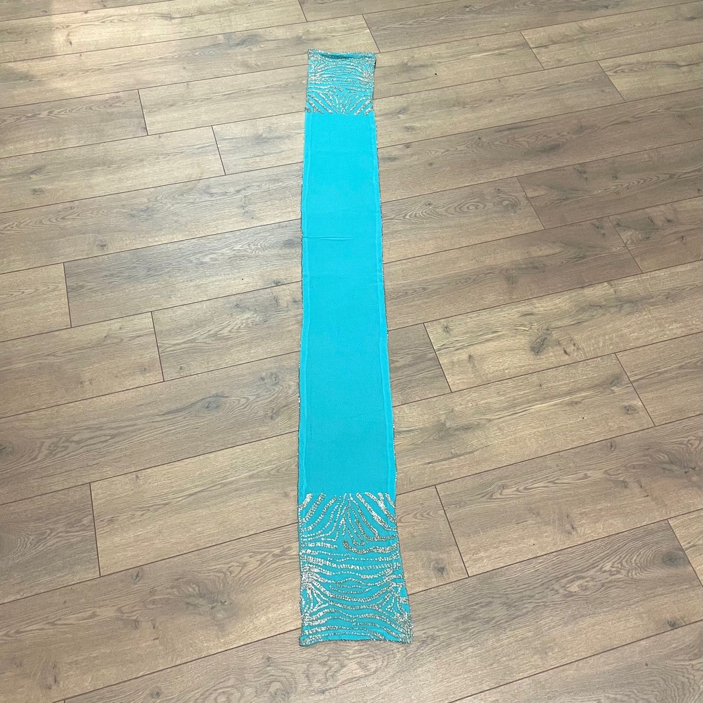 Roberto Cavalli Roberto Cavalli Beaded Zebra Pattern Turquoise Silk Scarf Size ONE SIZE - 6 Thumbnail