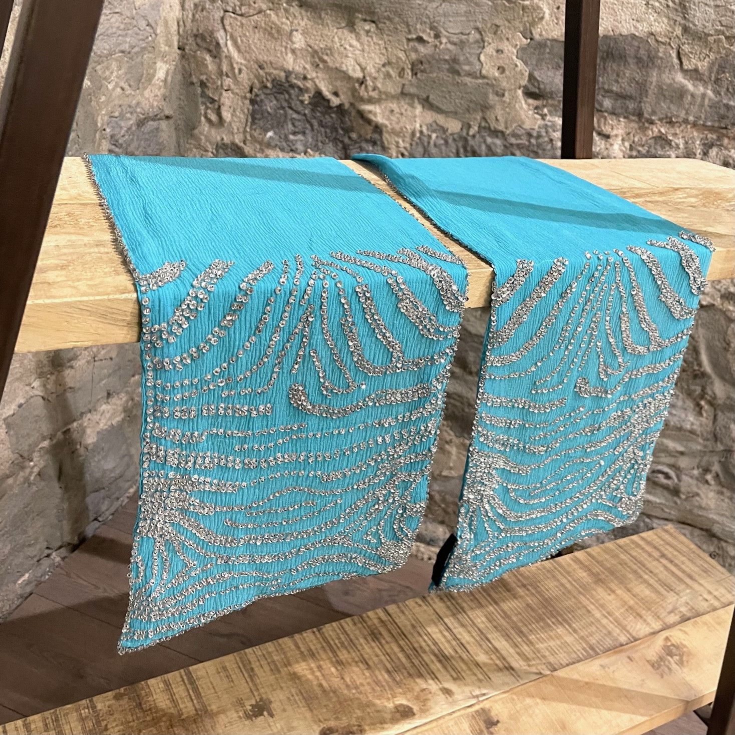 Roberto Cavalli Roberto Cavalli Beaded Zebra Pattern Turquoise Silk Scarf Size ONE SIZE - 5 Thumbnail