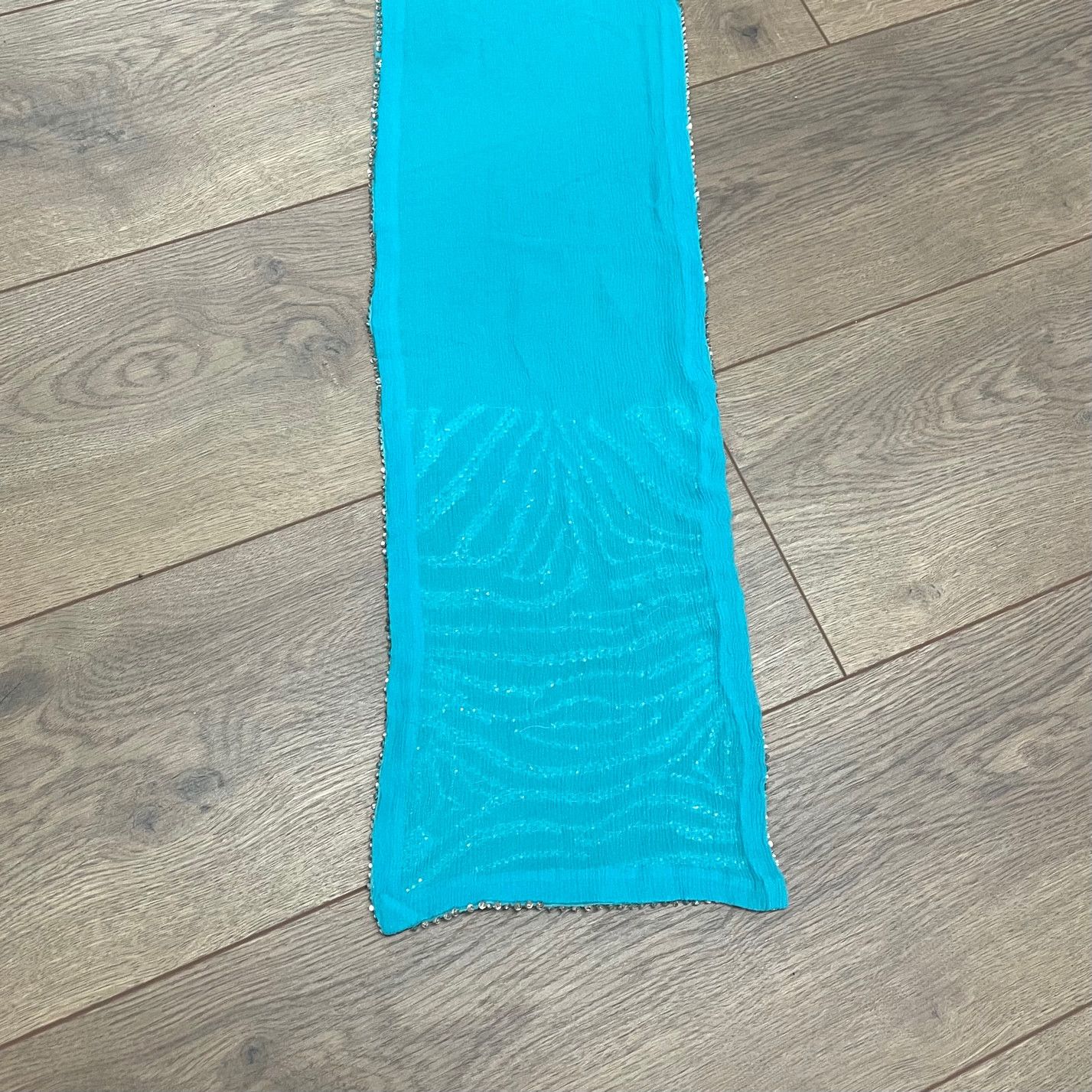 Roberto Cavalli Roberto Cavalli Beaded Zebra Pattern Turquoise Silk Scarf Size ONE SIZE - 9 Thumbnail